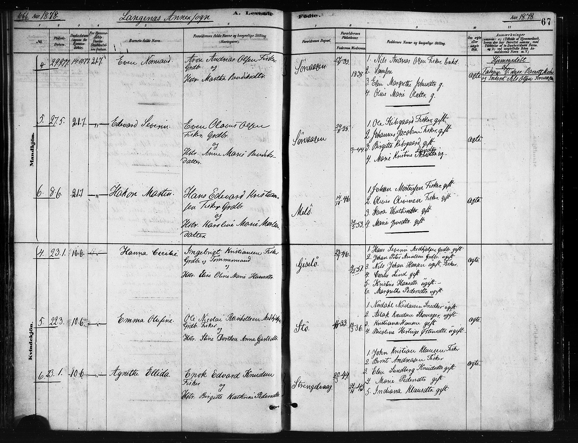 Ministerialprotokoller, klokkerbøker og fødselsregistre - Nordland, AV/SAT-A-1459/893/L1335: Parish register (official) no. 893A08 /2, 1878-1884, p. 67