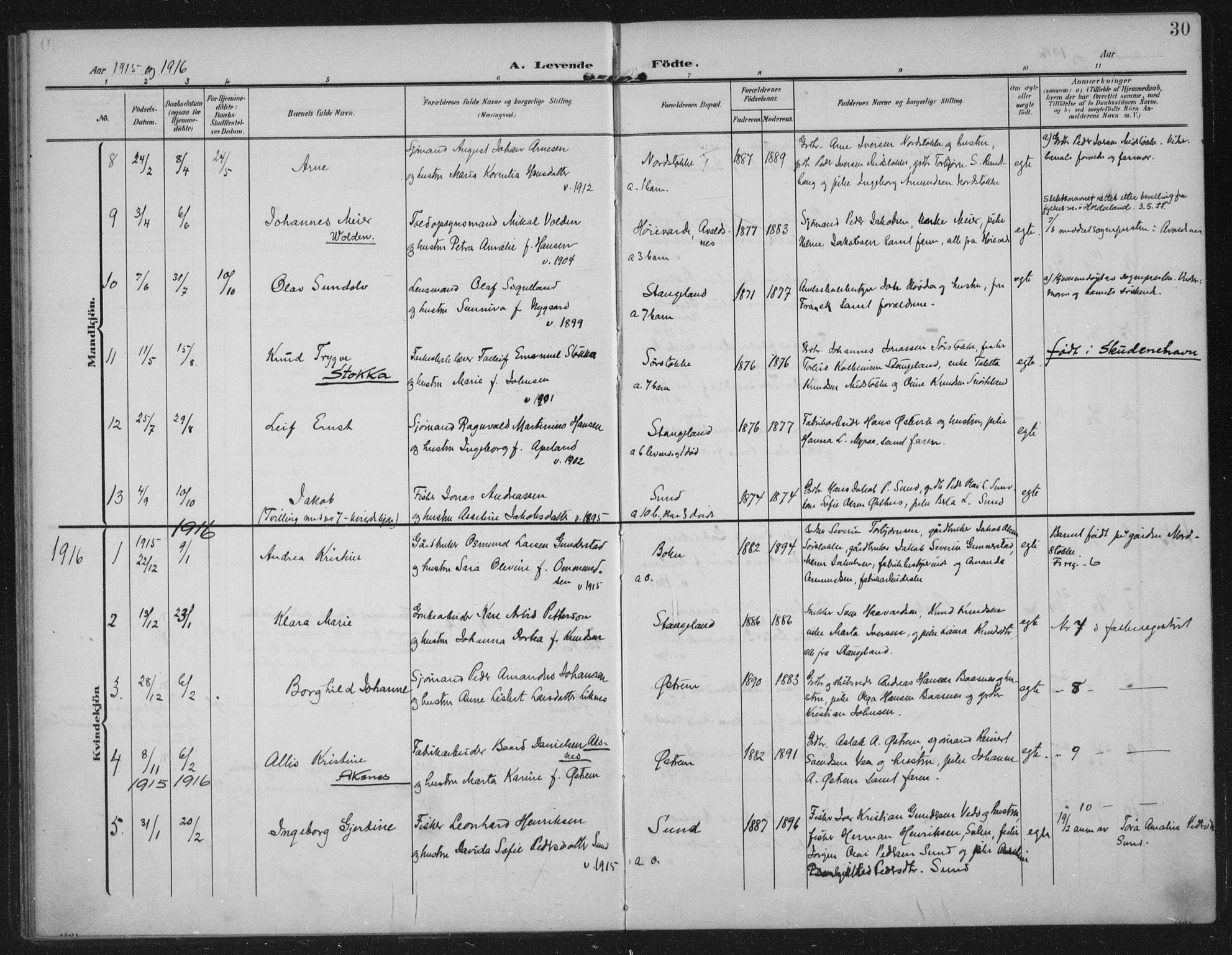 Kopervik sokneprestkontor, AV/SAST-A-101850/H/Ha/Haa/L0003: Parish register (official) no. A 3, 1906-1924, p. 30