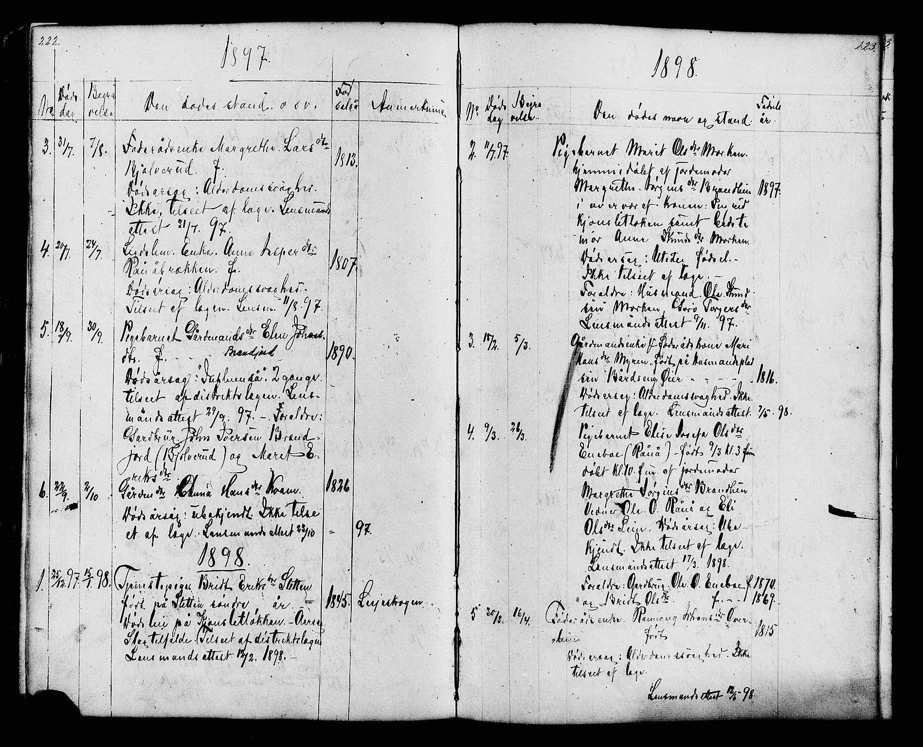 Lesja prestekontor, AV/SAH-PREST-068/H/Ha/Hab/L0006: Parish register (copy) no. 6, 1871-1904, p. 222-223