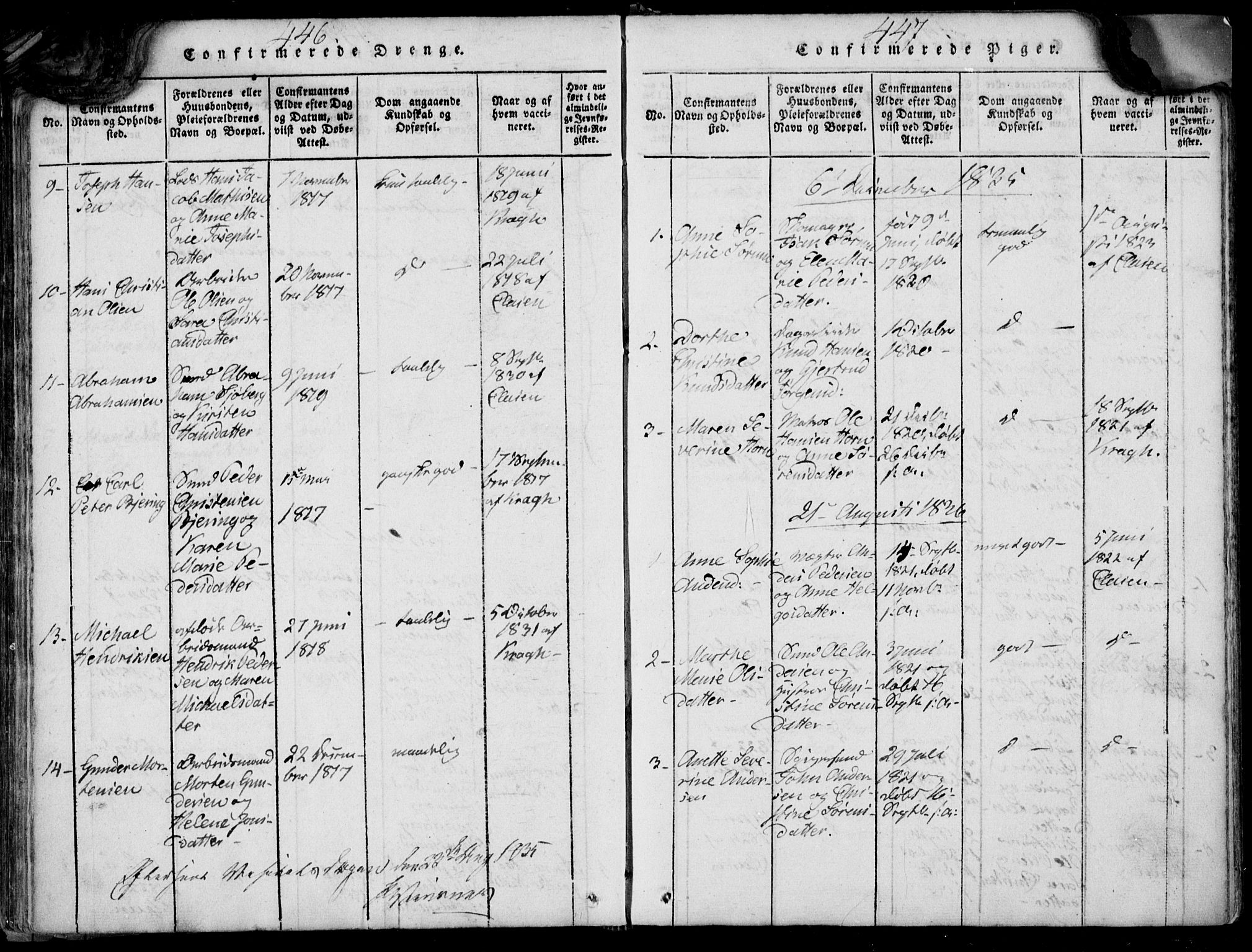 Larvik kirkebøker, SAKO/A-352/F/Fb/L0002: Parish register (official) no. II 2, 1818-1842, p. 446-447