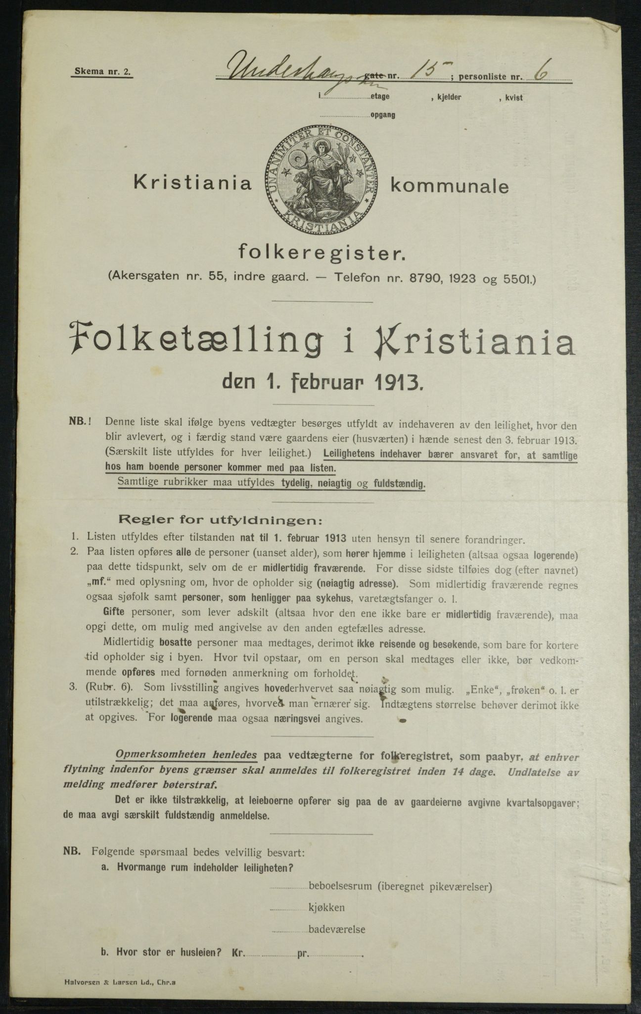 OBA, Municipal Census 1913 for Kristiania, 1913, p. 119855