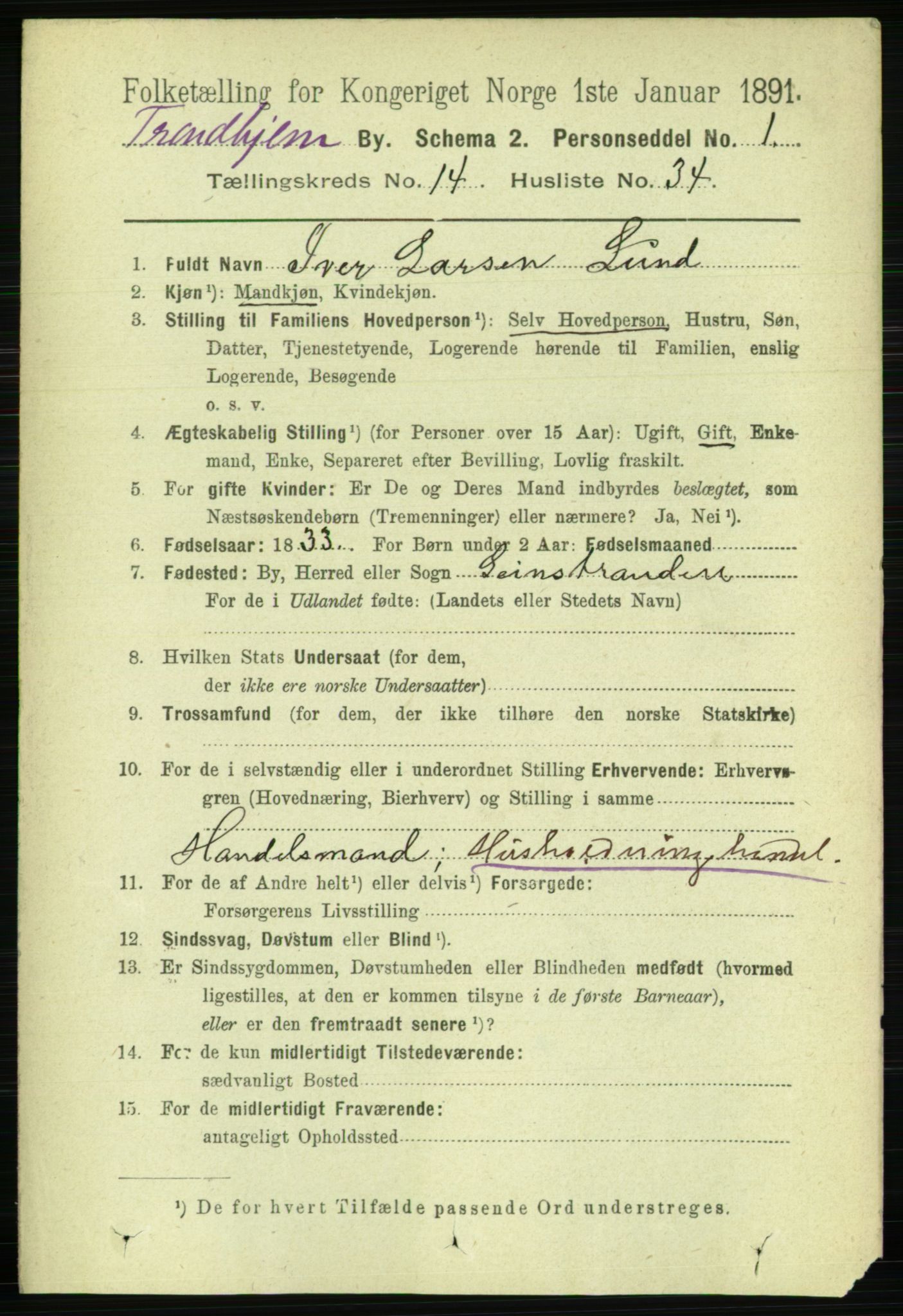 RA, 1891 census for 1601 Trondheim, 1891, p. 11437