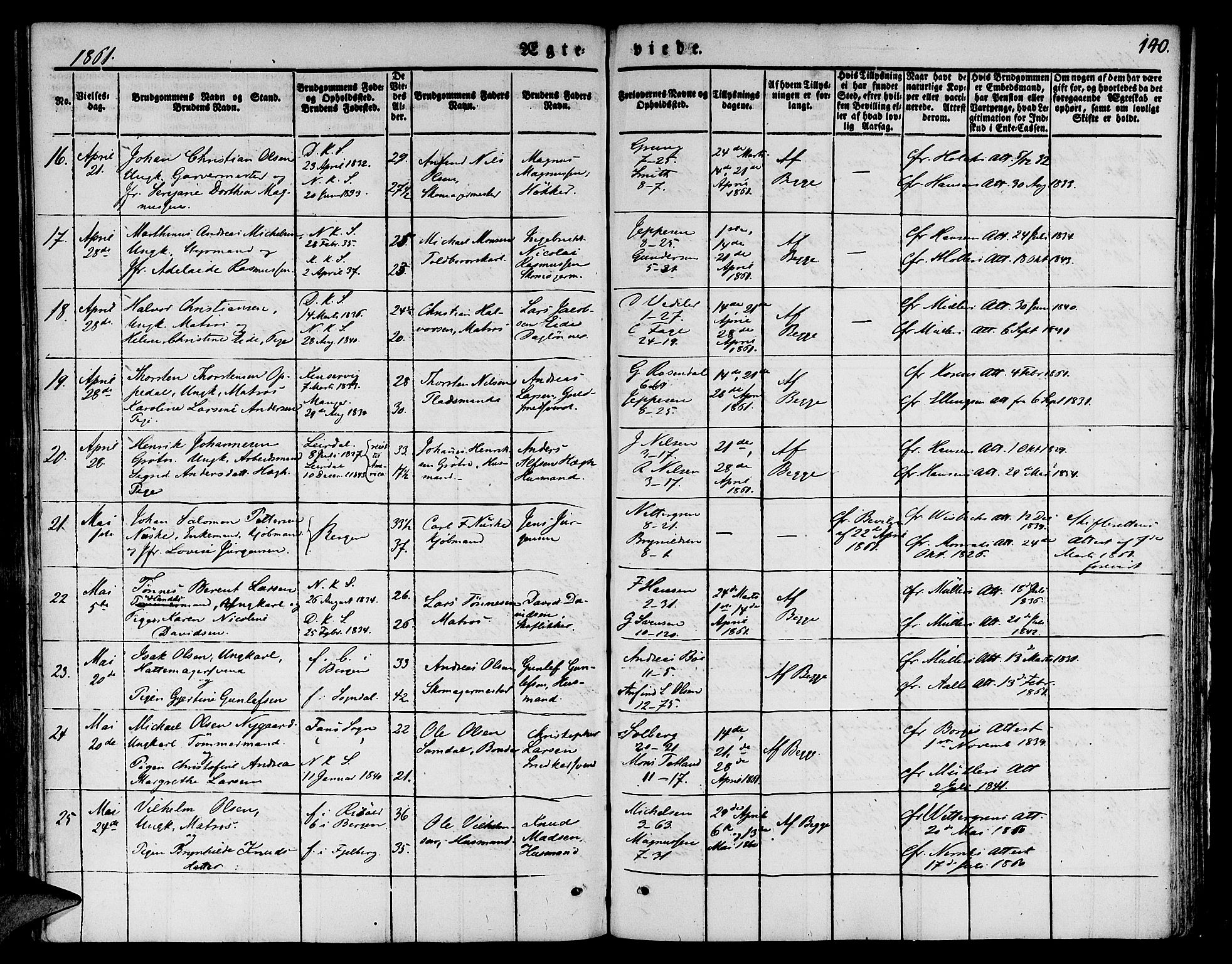 Nykirken Sokneprestembete, SAB/A-77101/H/Hab: Parish register (copy) no. D 1, 1832-1867, p. 140