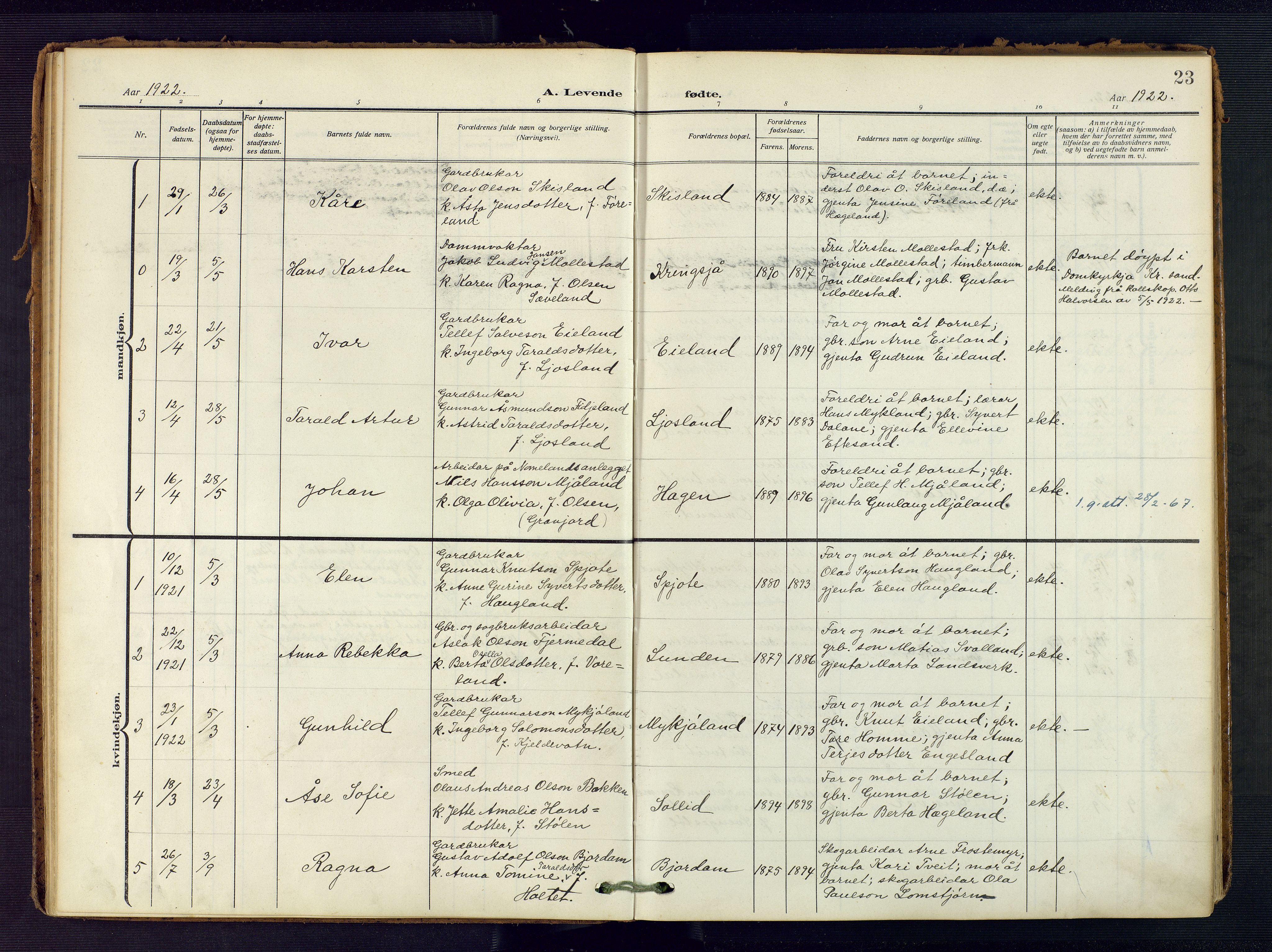 Evje sokneprestkontor, AV/SAK-1111-0008/F/Fa/Fac/L0004: Parish register (official) no. A 4, 1910-1932, p. 23