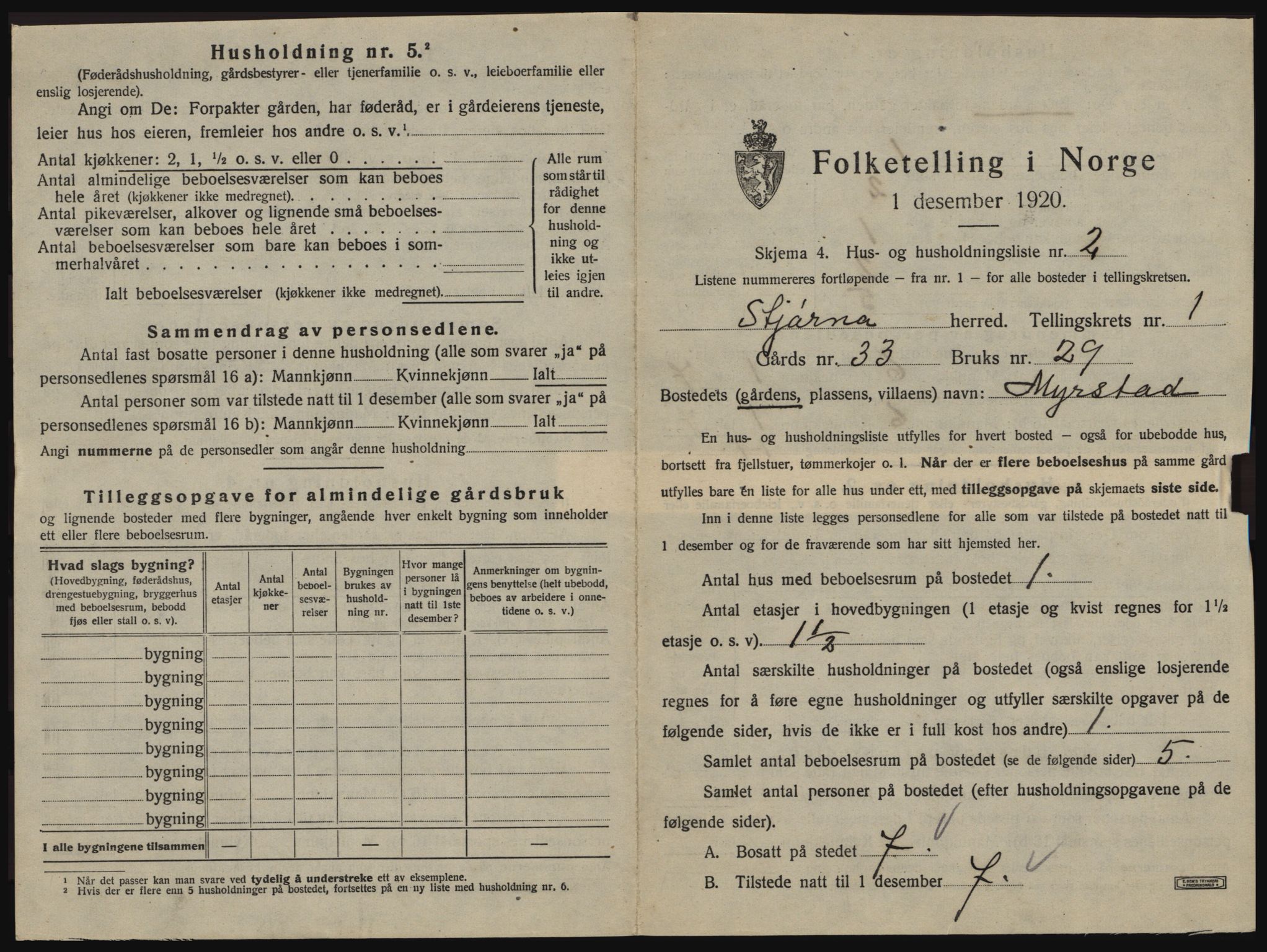 SAT, 1920 census for Stjørna, 1920, p. 32