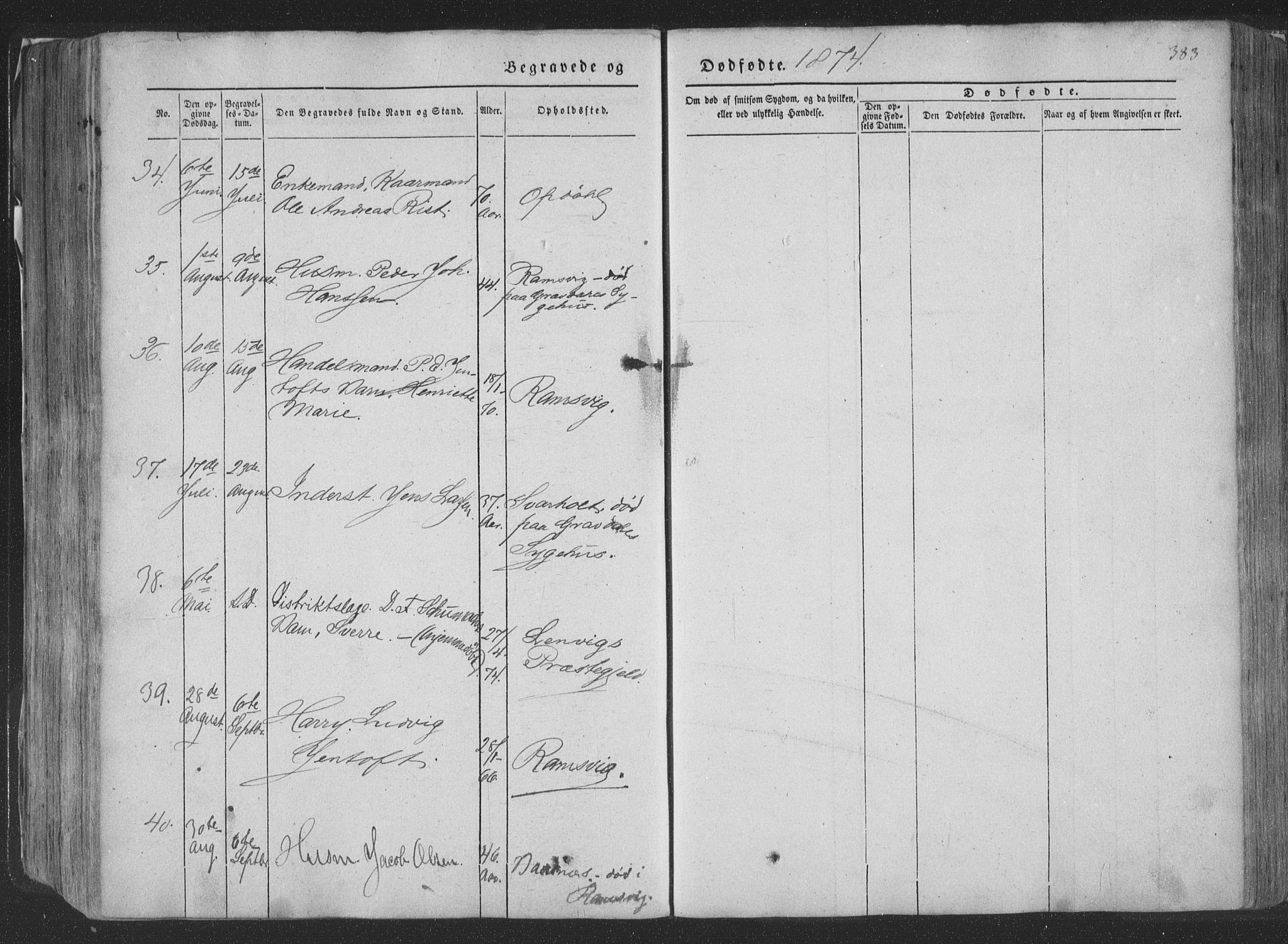 Ministerialprotokoller, klokkerbøker og fødselsregistre - Nordland, SAT/A-1459/881/L1165: Parish register (copy) no. 881C02, 1854-1876, p. 383