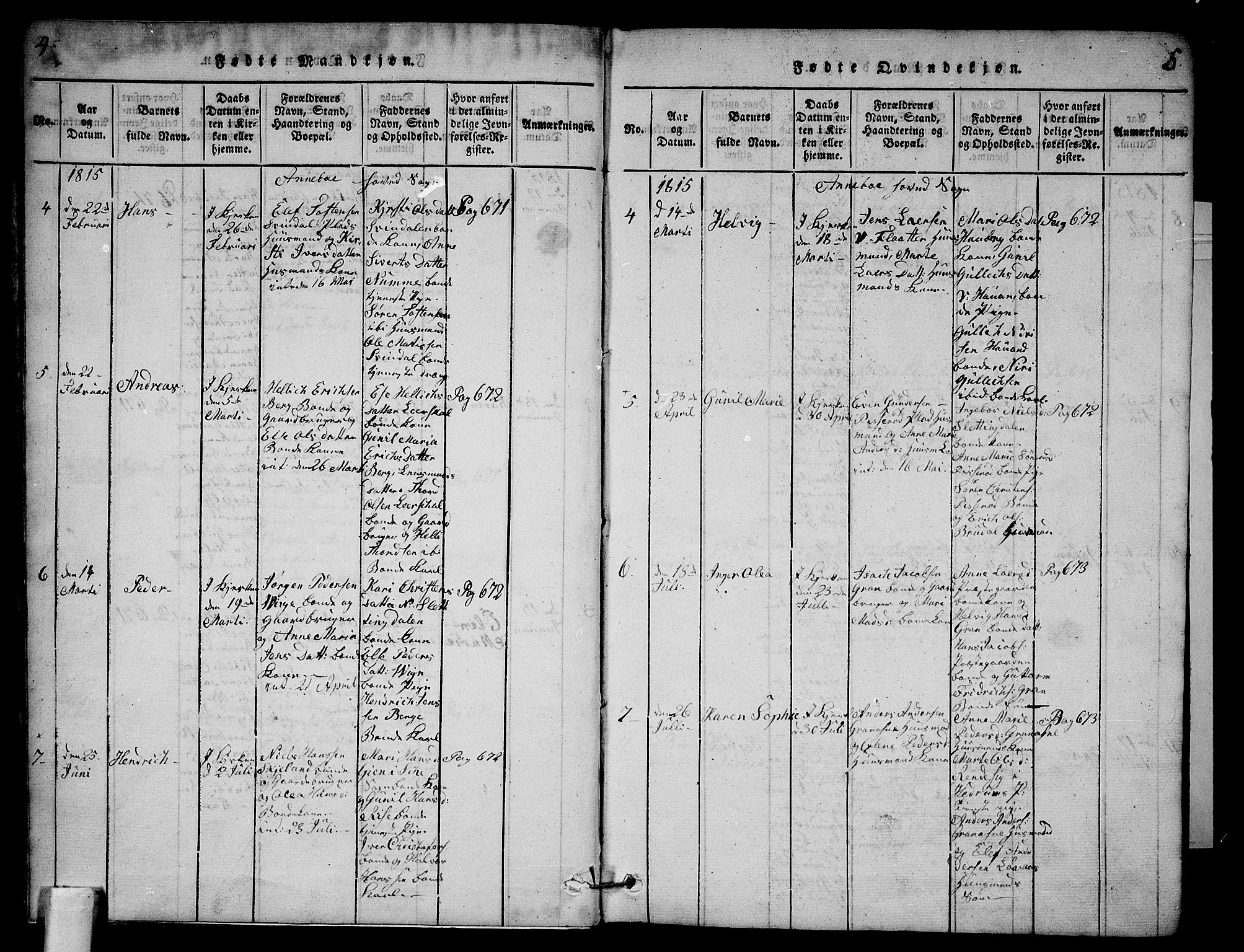 Andebu kirkebøker, AV/SAKO-A-336/G/Ga/L0001: Parish register (copy) no. I 1 /1, 1815-1823, p. 4-5