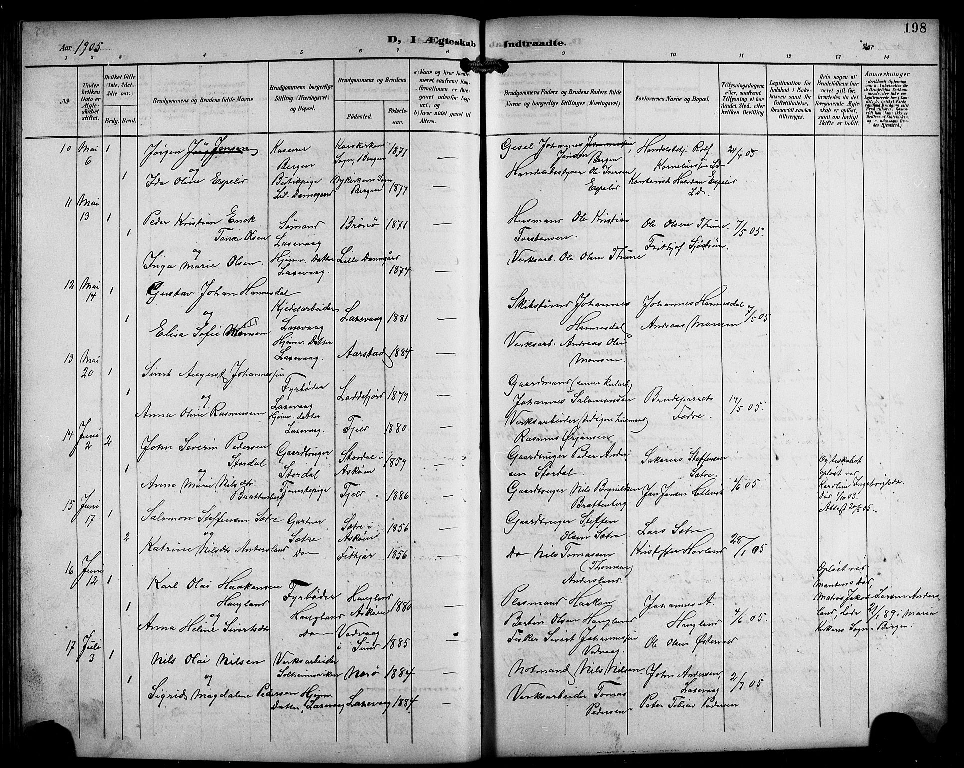 Laksevåg Sokneprestembete, SAB/A-76501/H/Ha/Hab/Haba/L0004: Parish register (copy) no. A 4, 1899-1909, p. 198