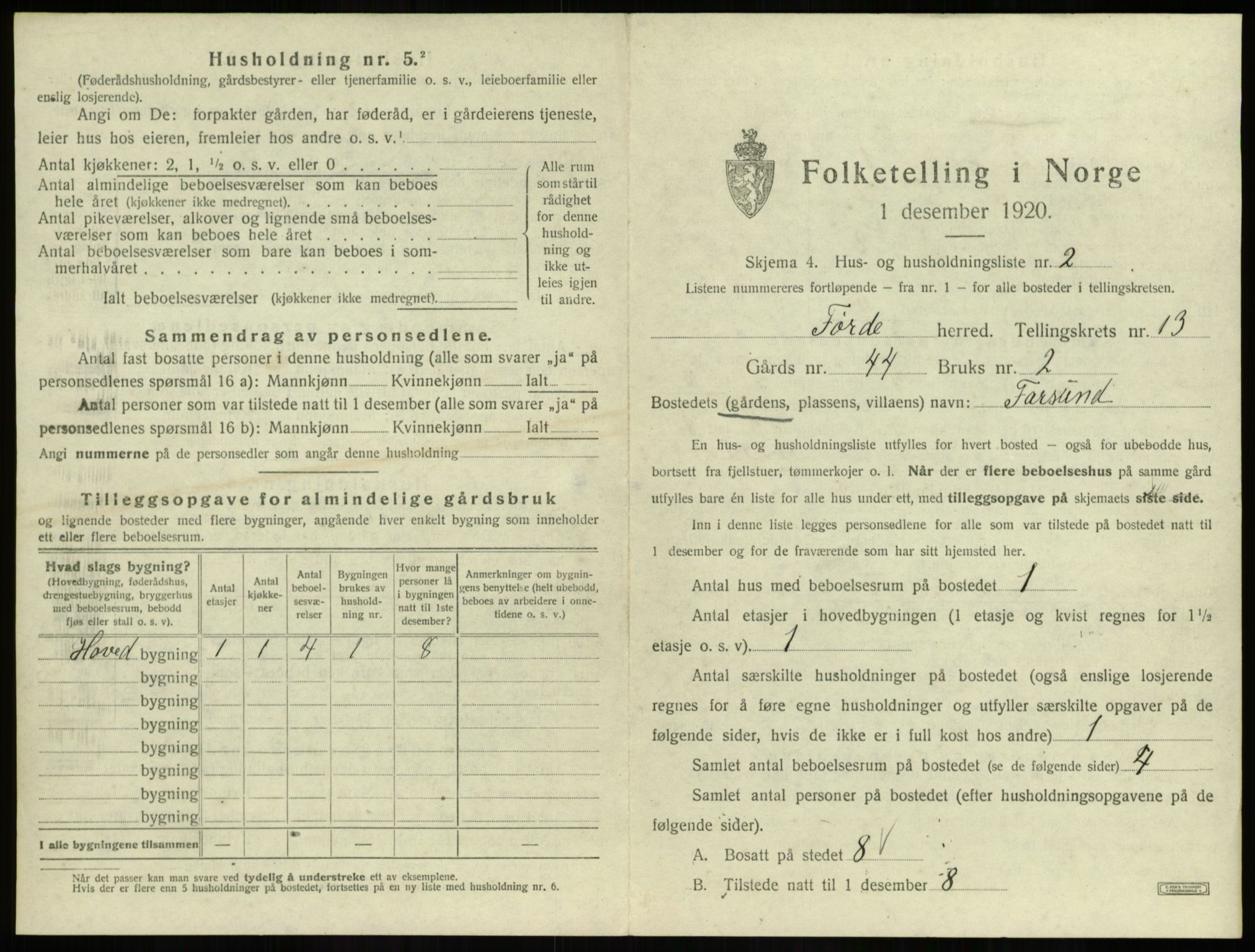 SAB, 1920 census for Førde, 1920, p. 689