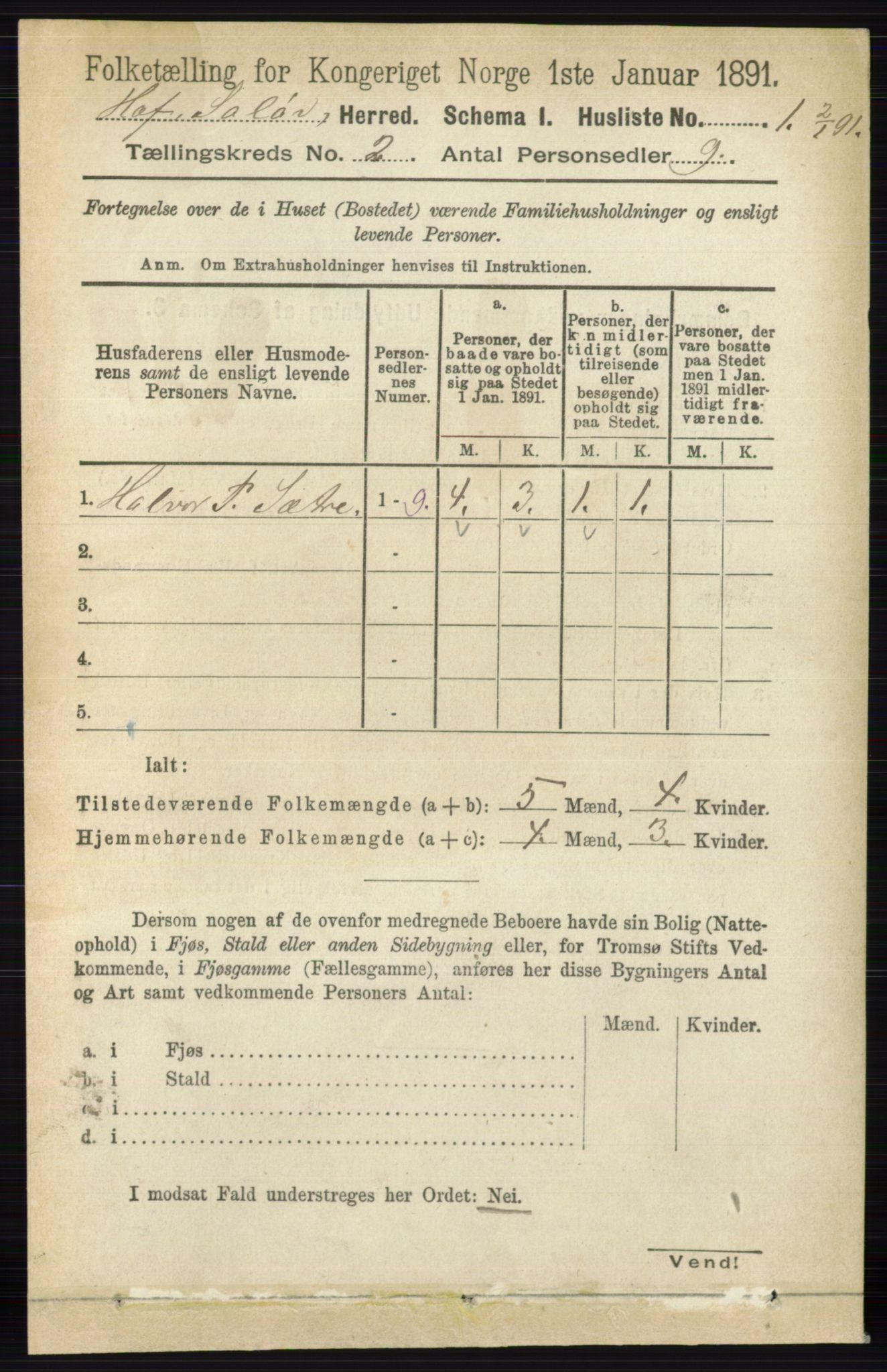 RA, 1891 census for 0424 Hof, 1891, p. 407