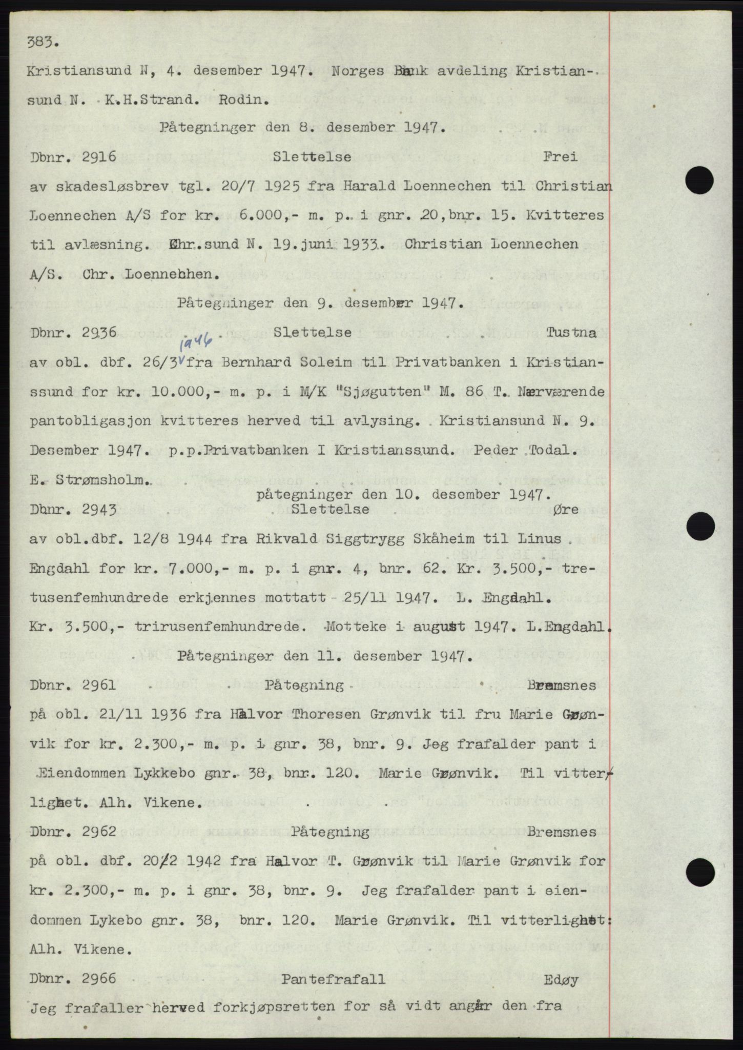 Nordmøre sorenskriveri, SAT/A-4132/1/2/2Ca: Mortgage book no. C82b, 1946-1951, Diary no: : 2916/1947