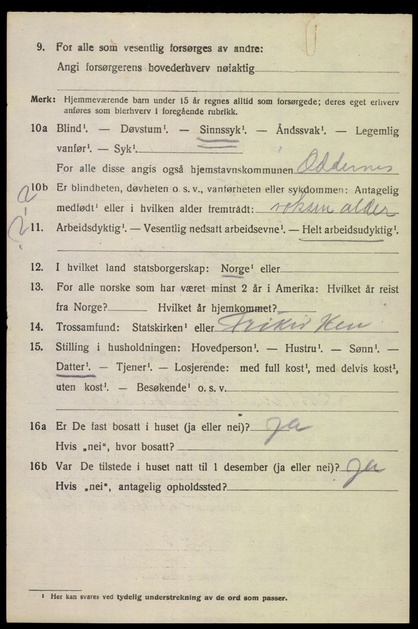 SAK, 1920 census for Oddernes, 1920, p. 12486