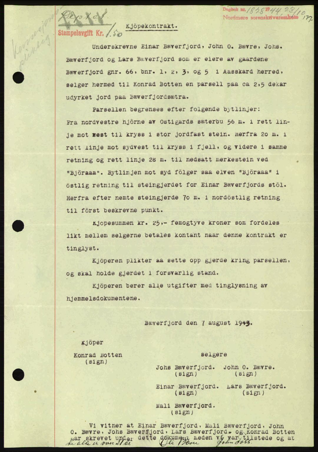 Nordmøre sorenskriveri, AV/SAT-A-4132/1/2/2Ca: Mortgage book no. B92, 1944-1945, Diary no: : 1828/1944