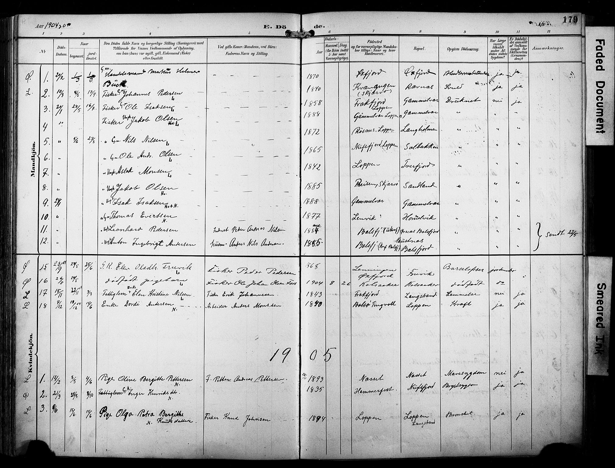 Loppa sokneprestkontor, SATØ/S-1339/H/Ha/L0009kirke: Parish register (official) no. 9, 1895-1909, p. 179