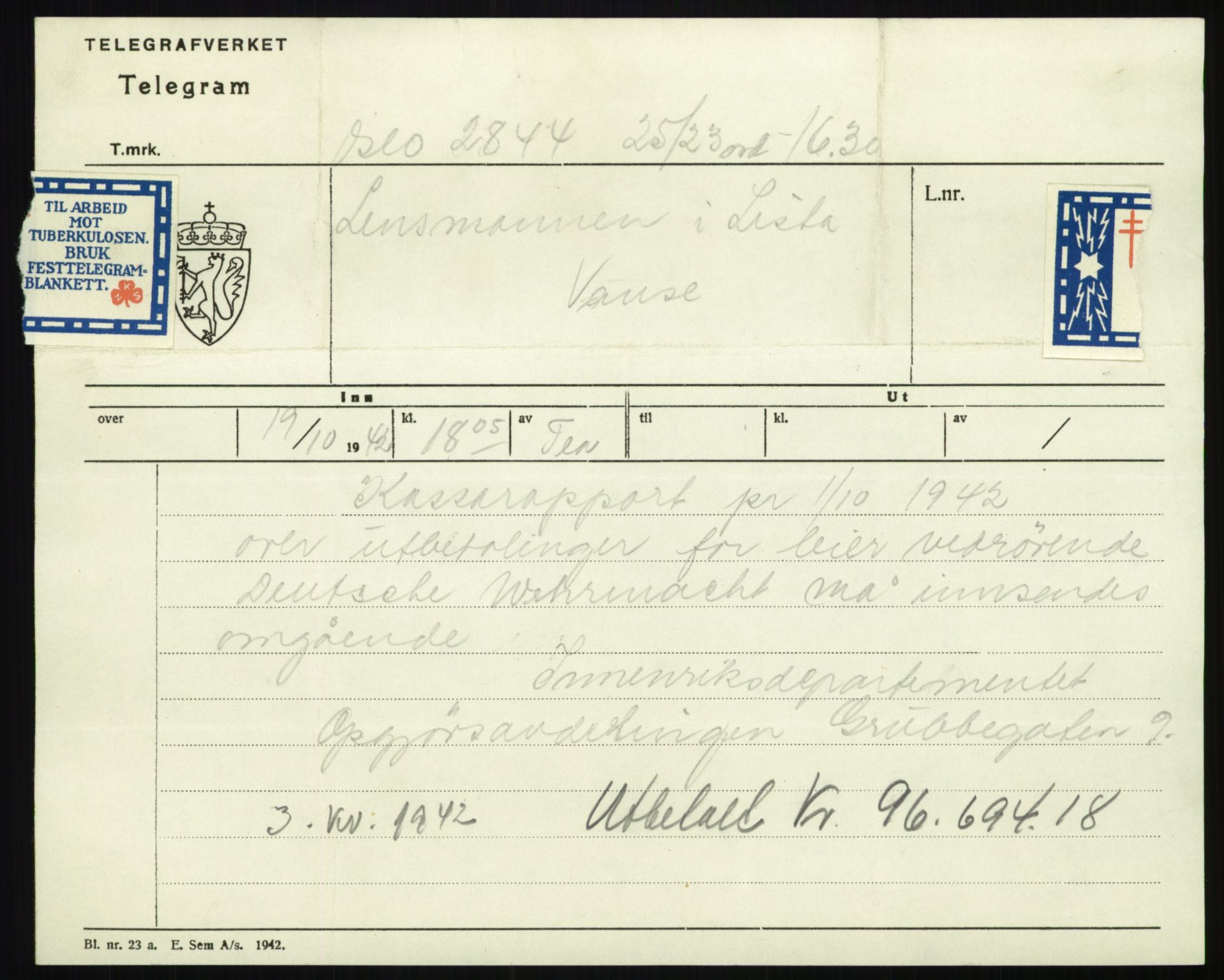 Forsvarsdepartementet, 10. kontor / Oppgjørskontoret, AV/RA-RAFA-1225/D/Db/L0180: Lista oppgjørskontor, 1942-1952, p. 1021