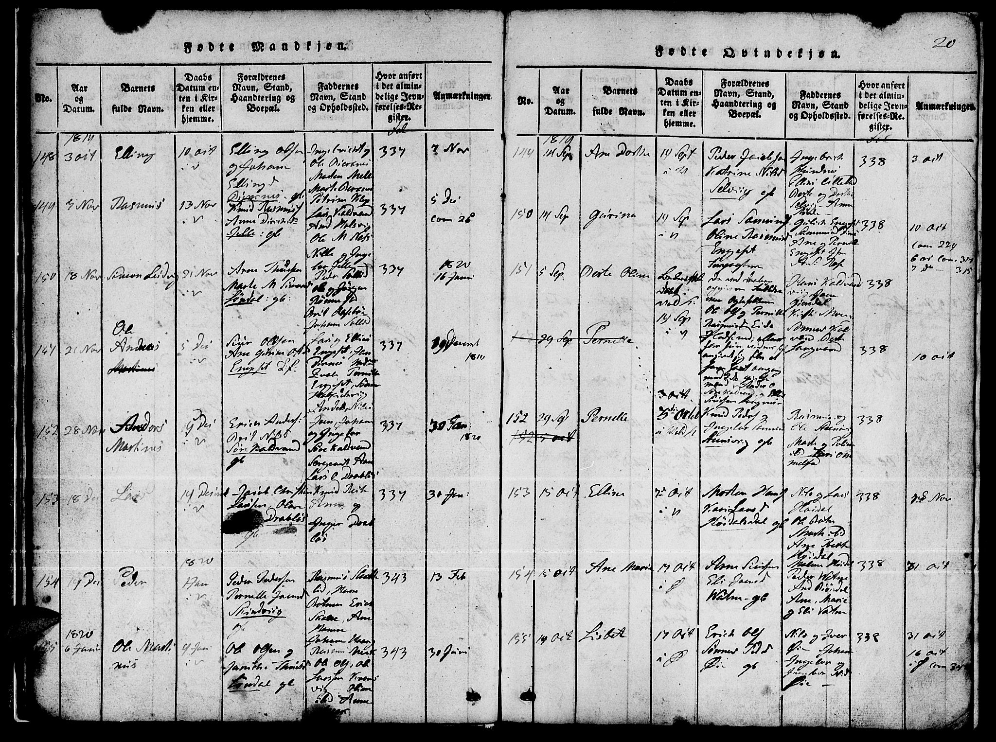 Ministerialprotokoller, klokkerbøker og fødselsregistre - Møre og Romsdal, AV/SAT-A-1454/511/L0155: Parish register (copy) no. 511C01, 1817-1829, p. 20