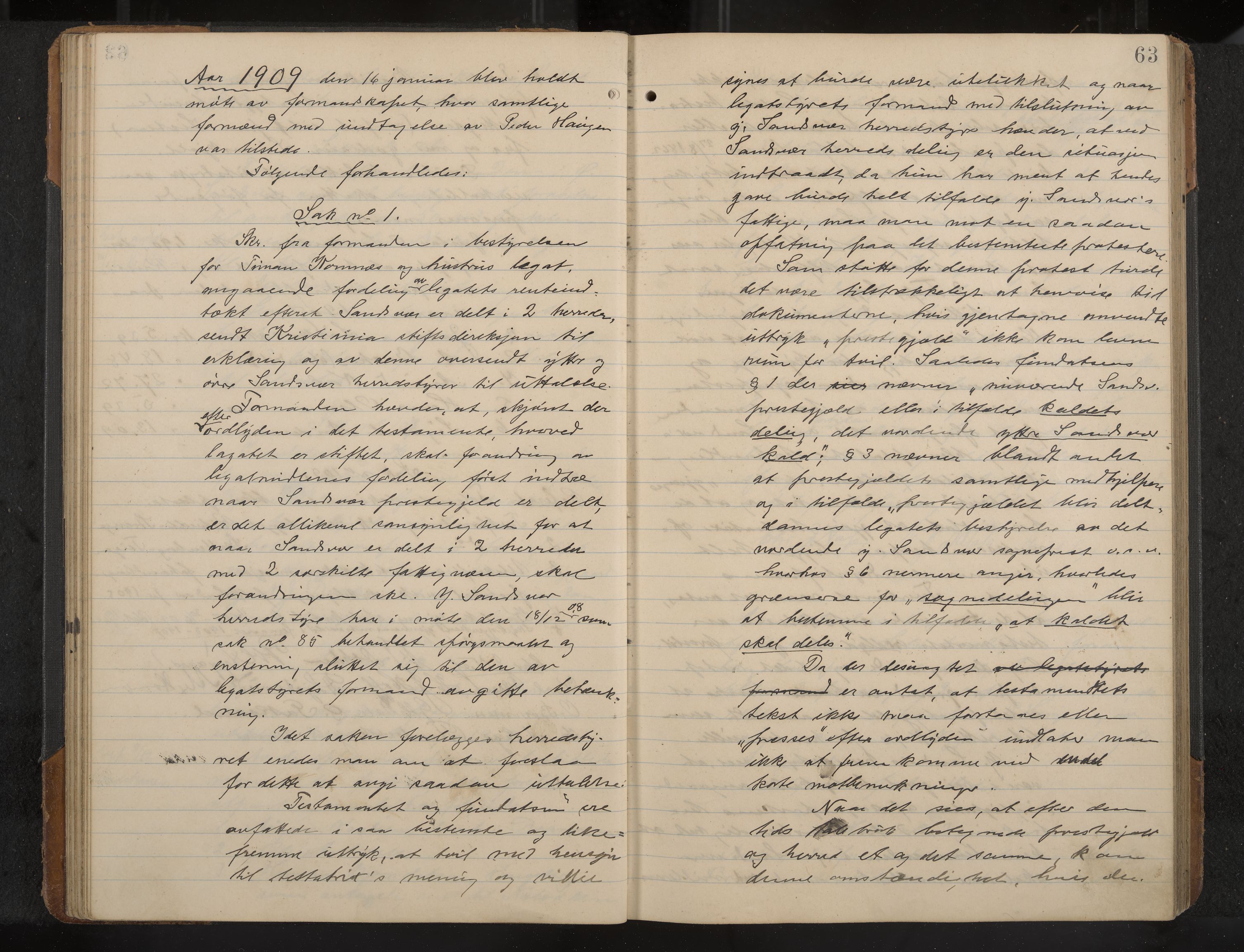 Øvre Sandsvær formannskap og sentraladministrasjon, IKAK/0630021/A/L0001: Møtebok med register, 1908-1913, p. 63