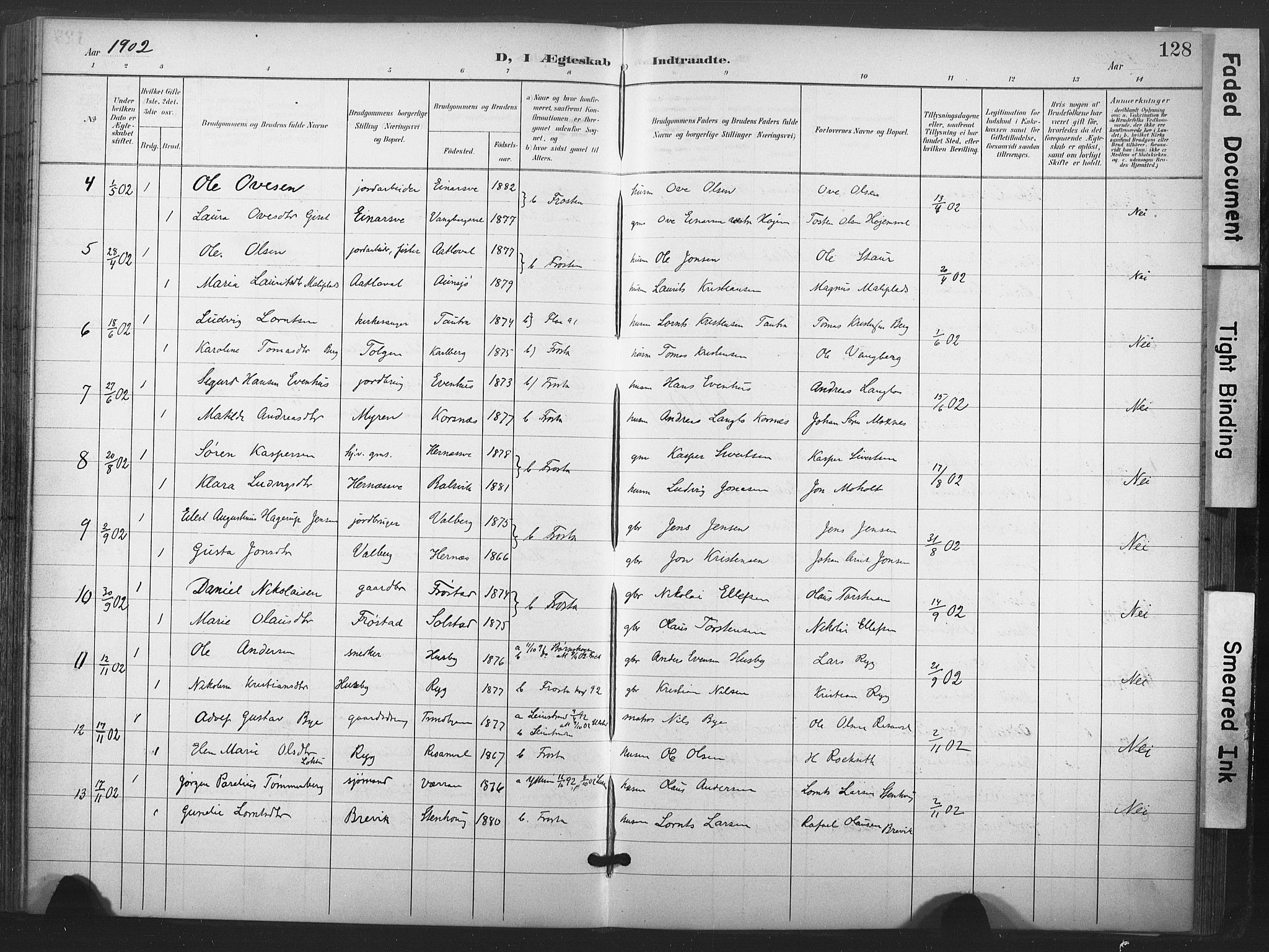Ministerialprotokoller, klokkerbøker og fødselsregistre - Nord-Trøndelag, SAT/A-1458/713/L0122: Parish register (official) no. 713A11, 1899-1910, p. 128