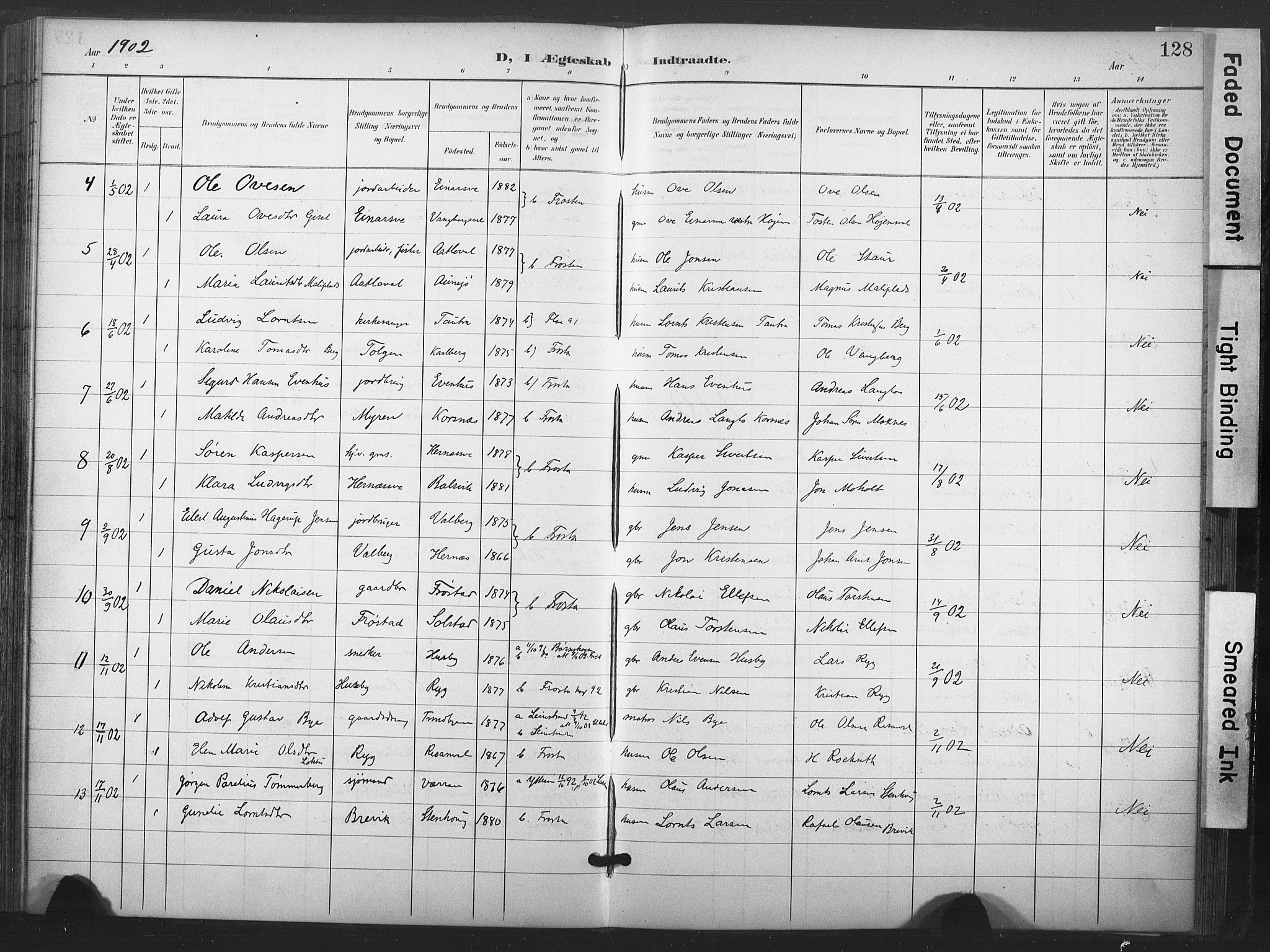 Ministerialprotokoller, klokkerbøker og fødselsregistre - Nord-Trøndelag, AV/SAT-A-1458/713/L0122: Parish register (official) no. 713A11, 1899-1910, p. 128