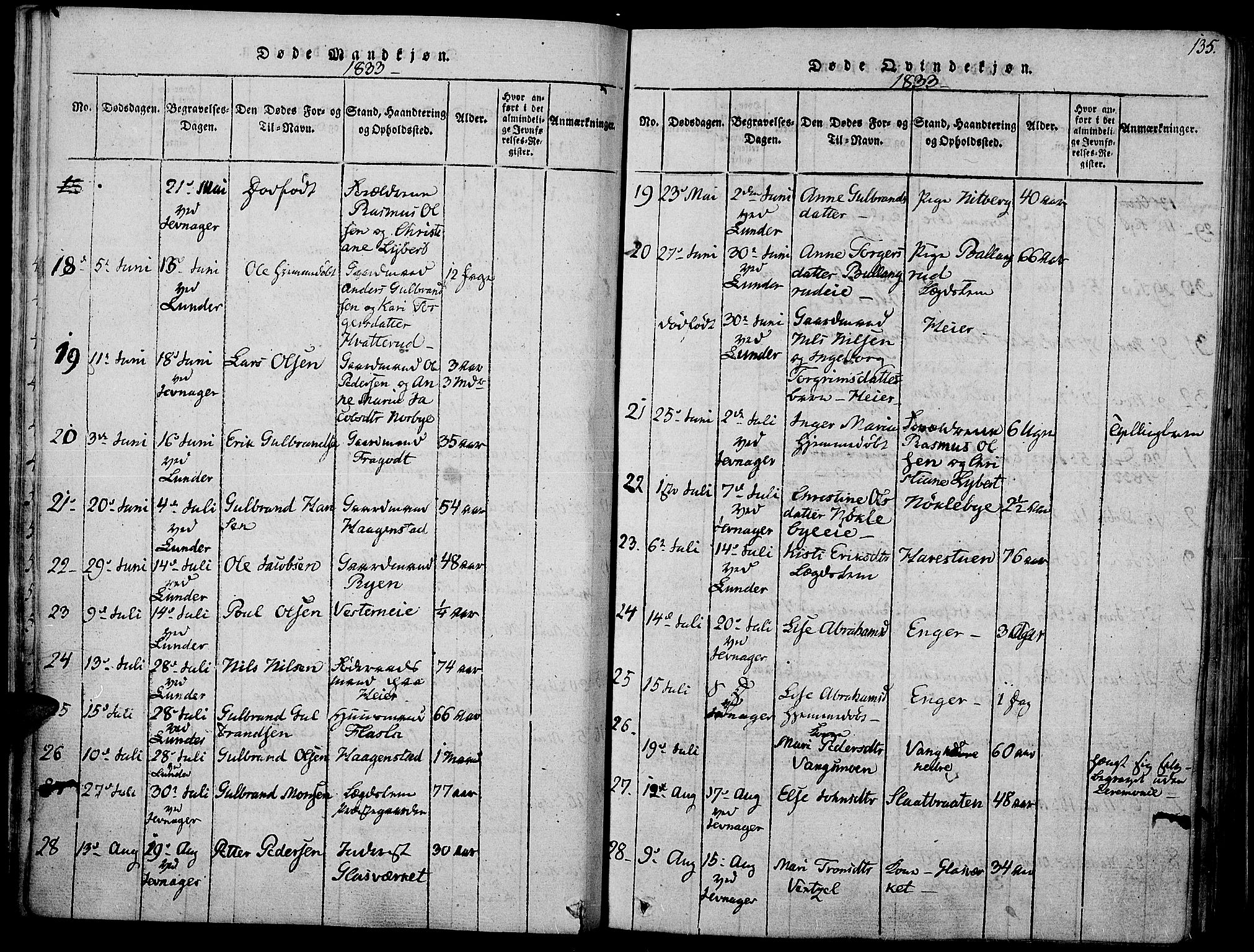 Jevnaker prestekontor, SAH/PREST-116/H/Ha/Haa/L0005: Parish register (official) no. 5, 1815-1837, p. 135