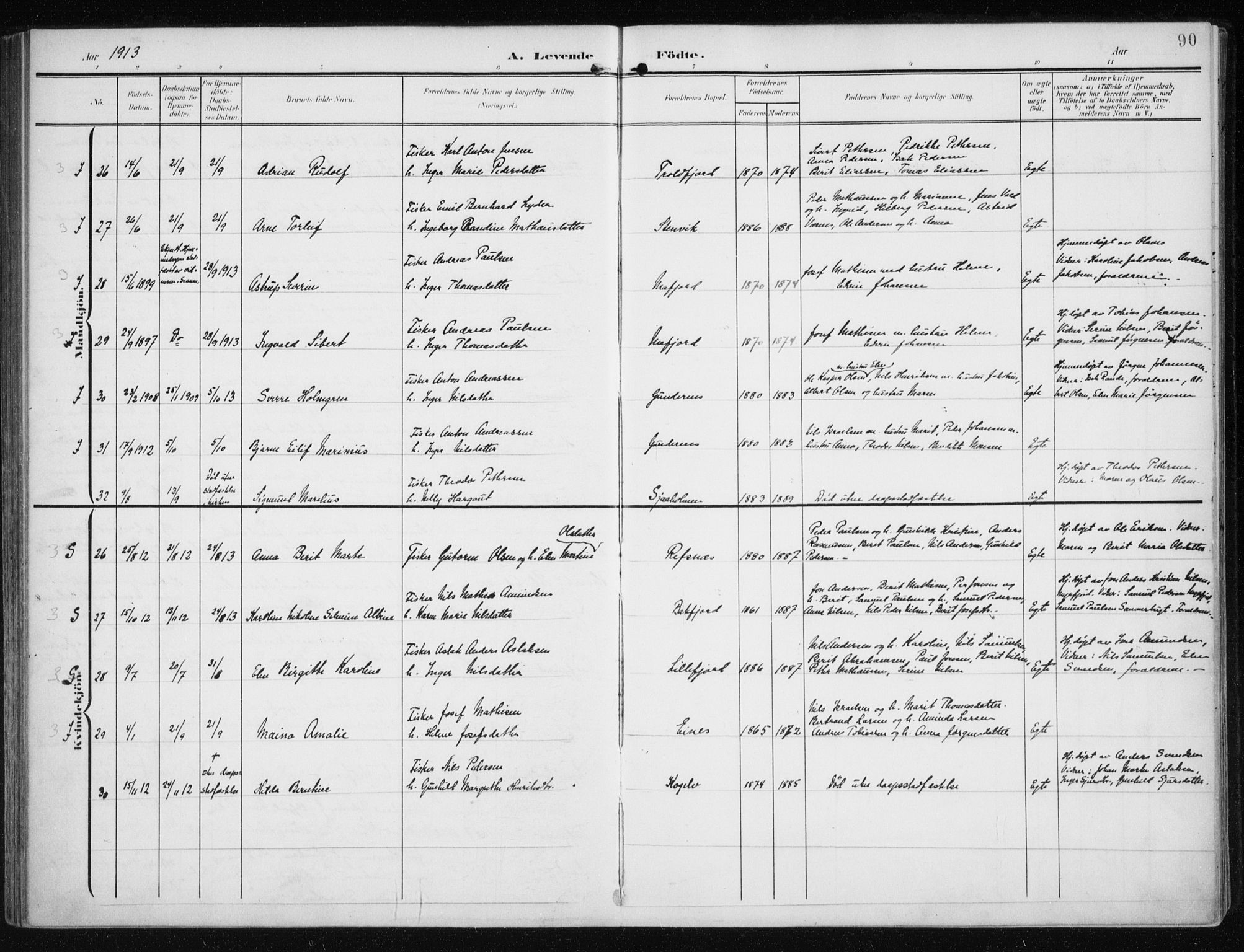 Måsøy sokneprestkontor, AV/SATØ-S-1348/H/Ha/L0009kirke: Parish register (official) no. 9, 1903-1914, p. 90