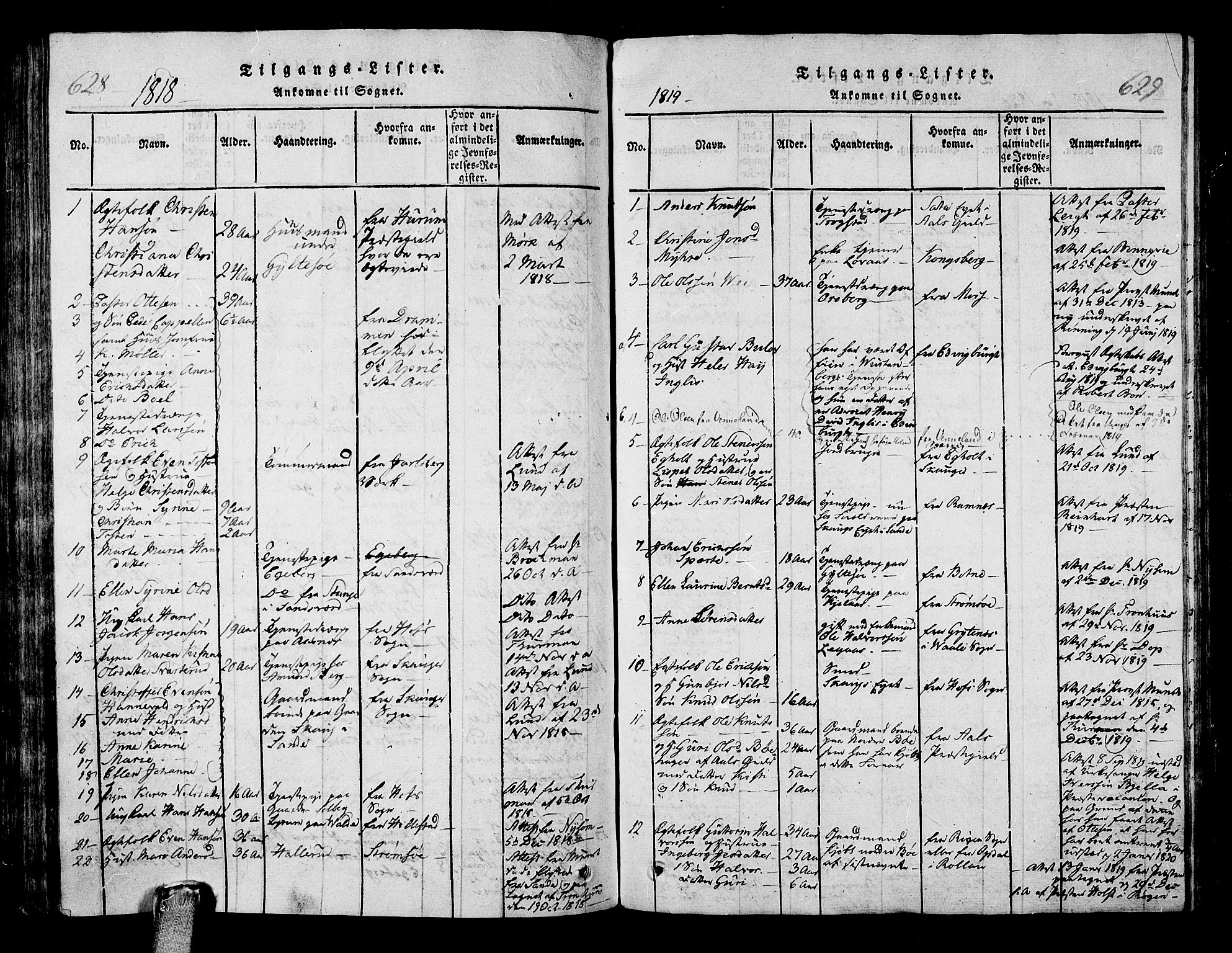 Sande Kirkebøker, SAKO/A-53/G/Ga/L0001: Parish register (copy) no. 1, 1814-1847, p. 628-629
