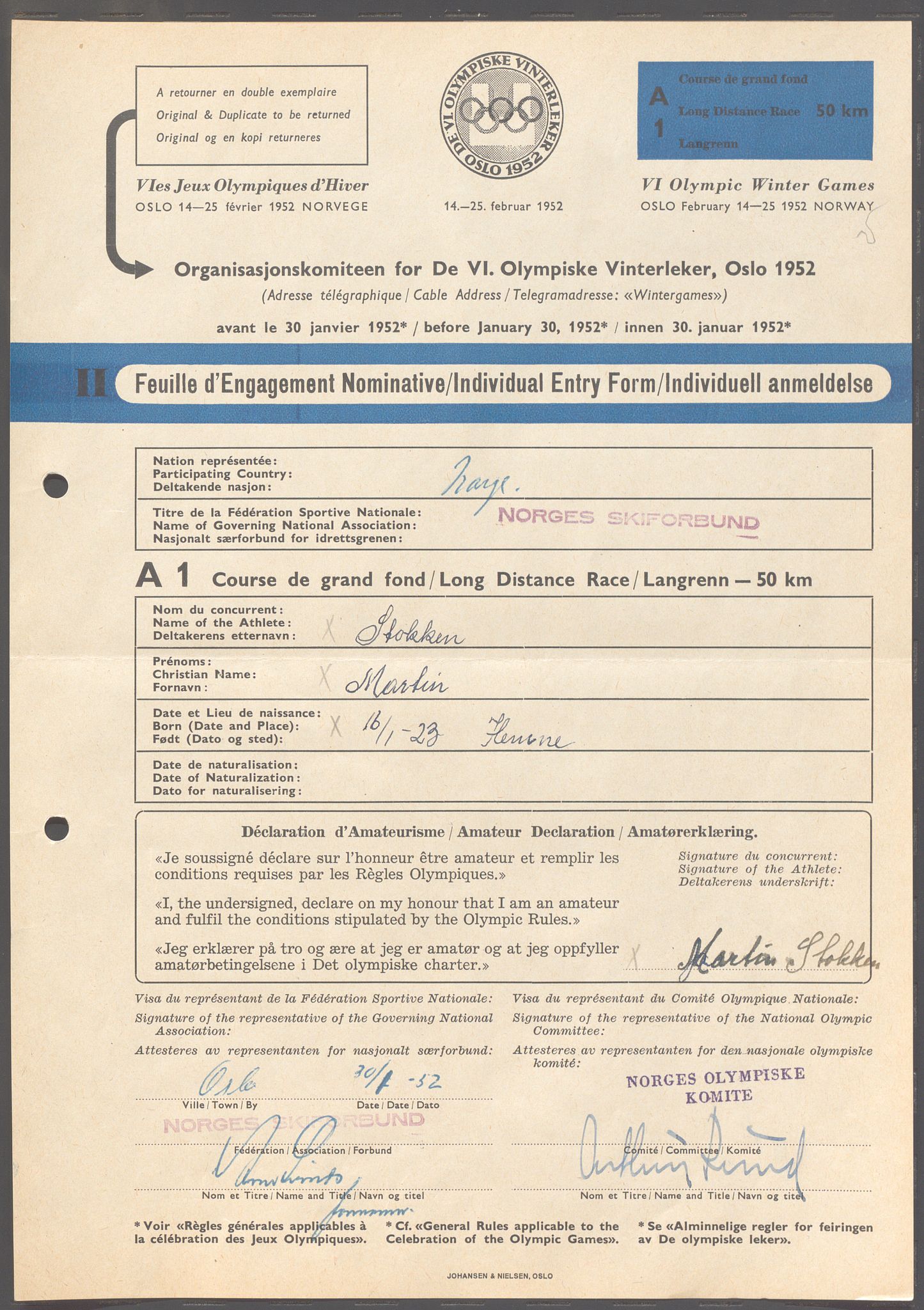 Organisasjonskomiteen for de VI. olympiske vinterleker, OBA/A-20130/H/Ha, 1951-1952, p. 37