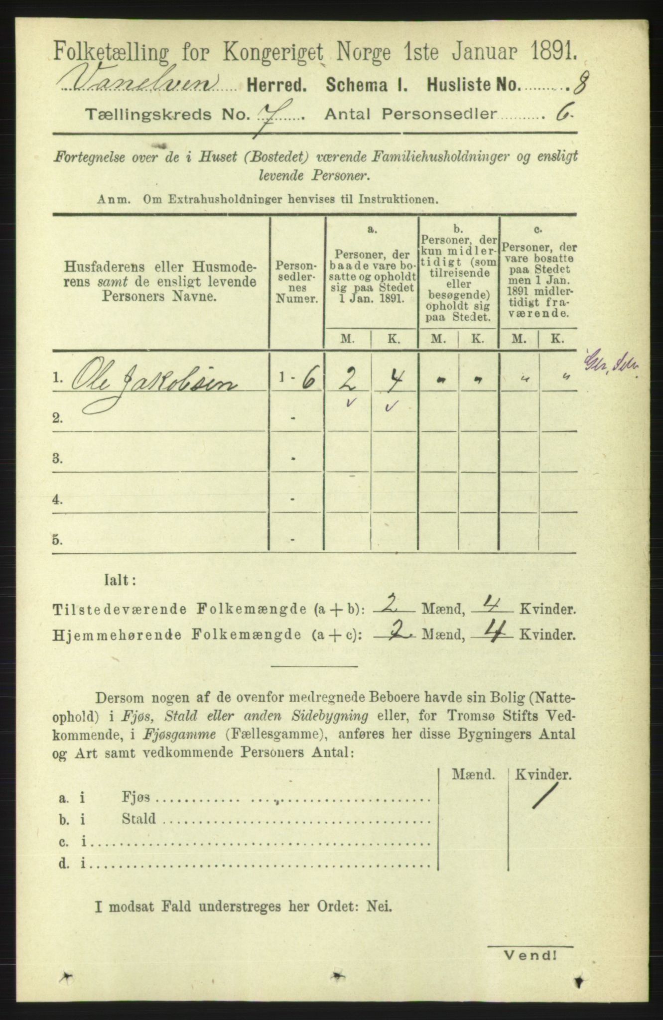 RA, 1891 census for 1511 Vanylven, 1891, p. 3102