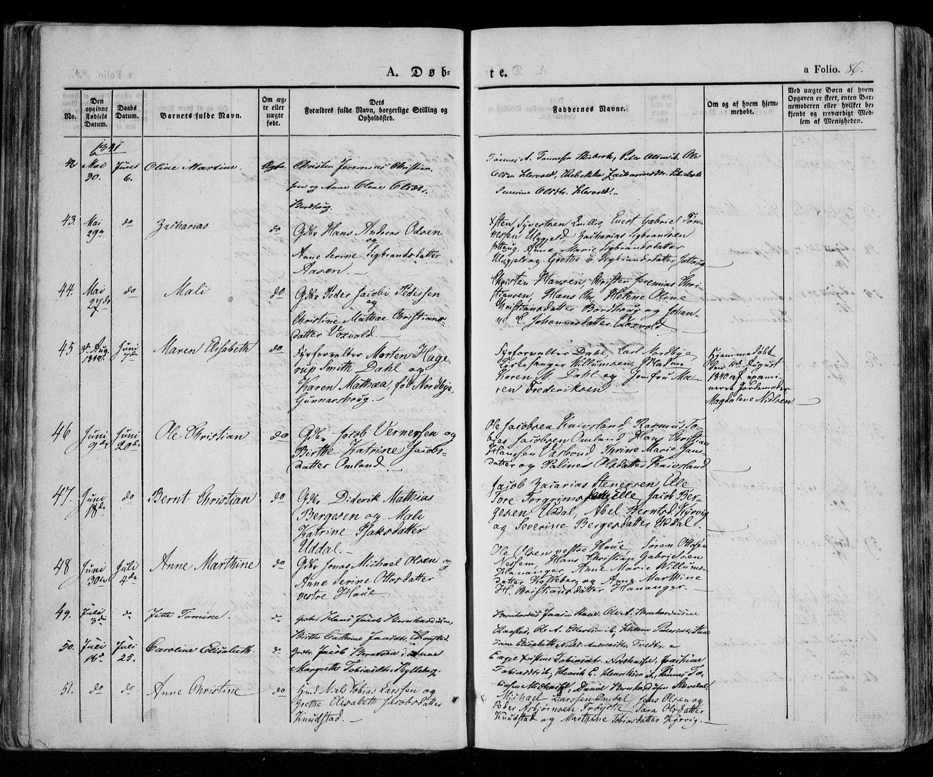 Lista sokneprestkontor, AV/SAK-1111-0027/F/Fa/L0009: Parish register (official) no. A 9, 1835-1846, p. 86