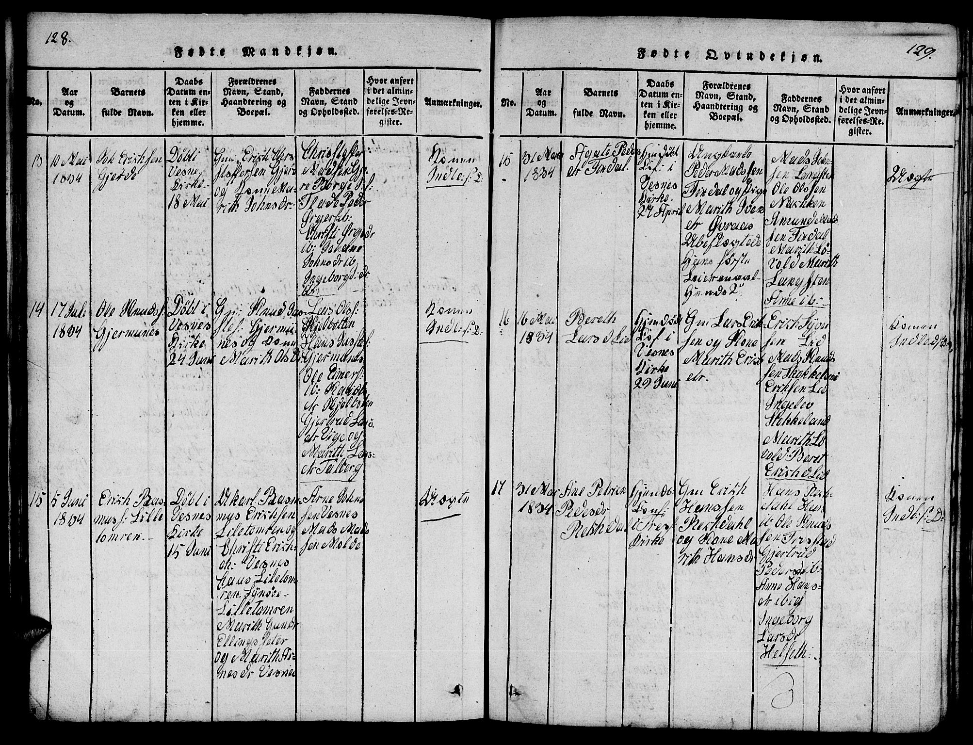 Ministerialprotokoller, klokkerbøker og fødselsregistre - Møre og Romsdal, AV/SAT-A-1454/539/L0535: Parish register (copy) no. 539C01, 1818-1842, p. 128-129