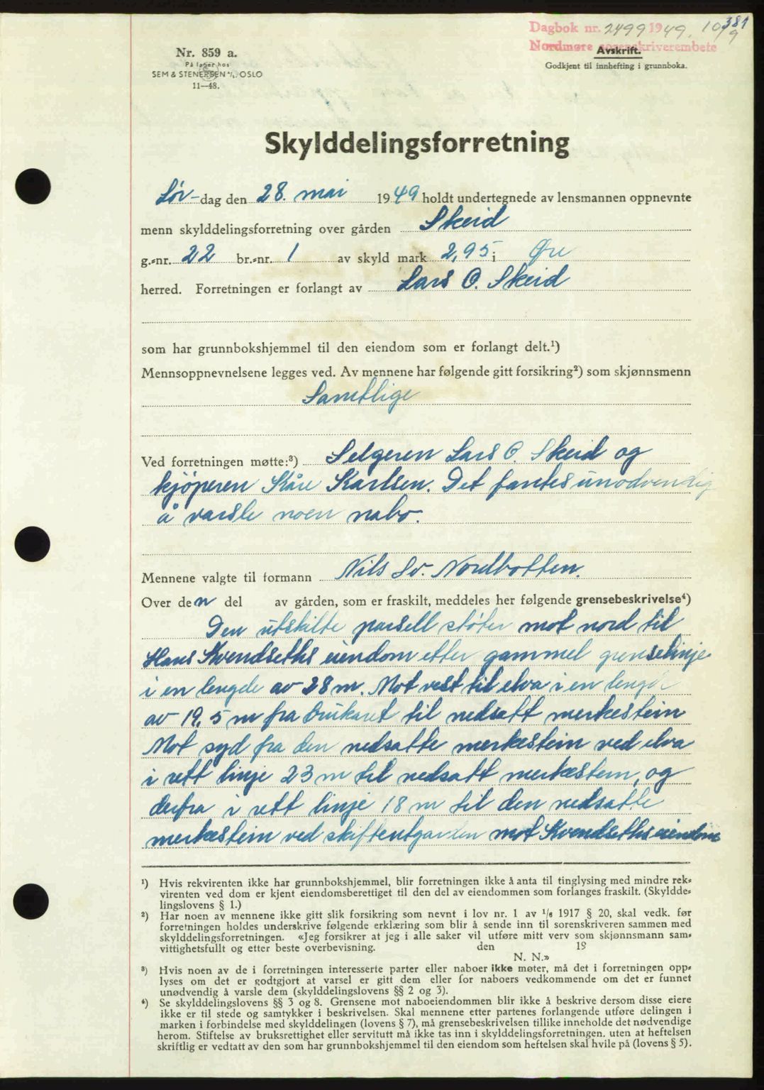 Nordmøre sorenskriveri, AV/SAT-A-4132/1/2/2Ca: Mortgage book no. A112, 1949-1949, Diary no: : 2499/1949