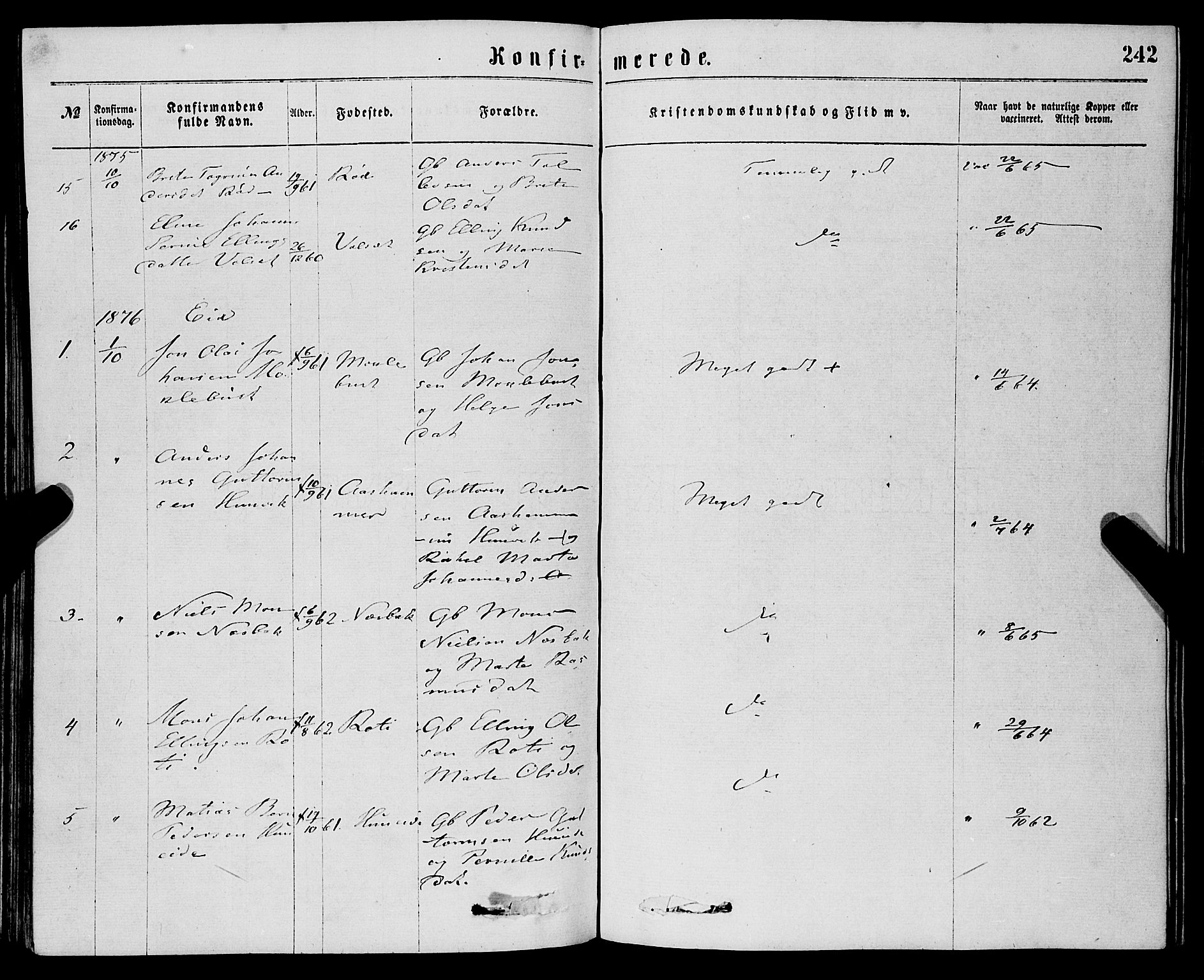 Eid sokneprestembete, AV/SAB-A-82301/H/Haa/Haaa/L0010: Parish register (official) no. A 10, 1867-1878, p. 242