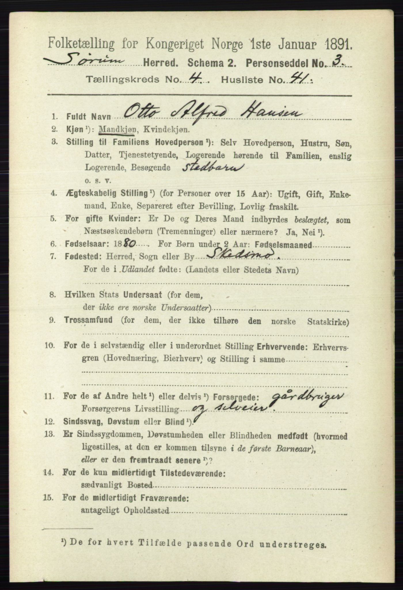 RA, 1891 census for 0226 Sørum, 1891, p. 2119