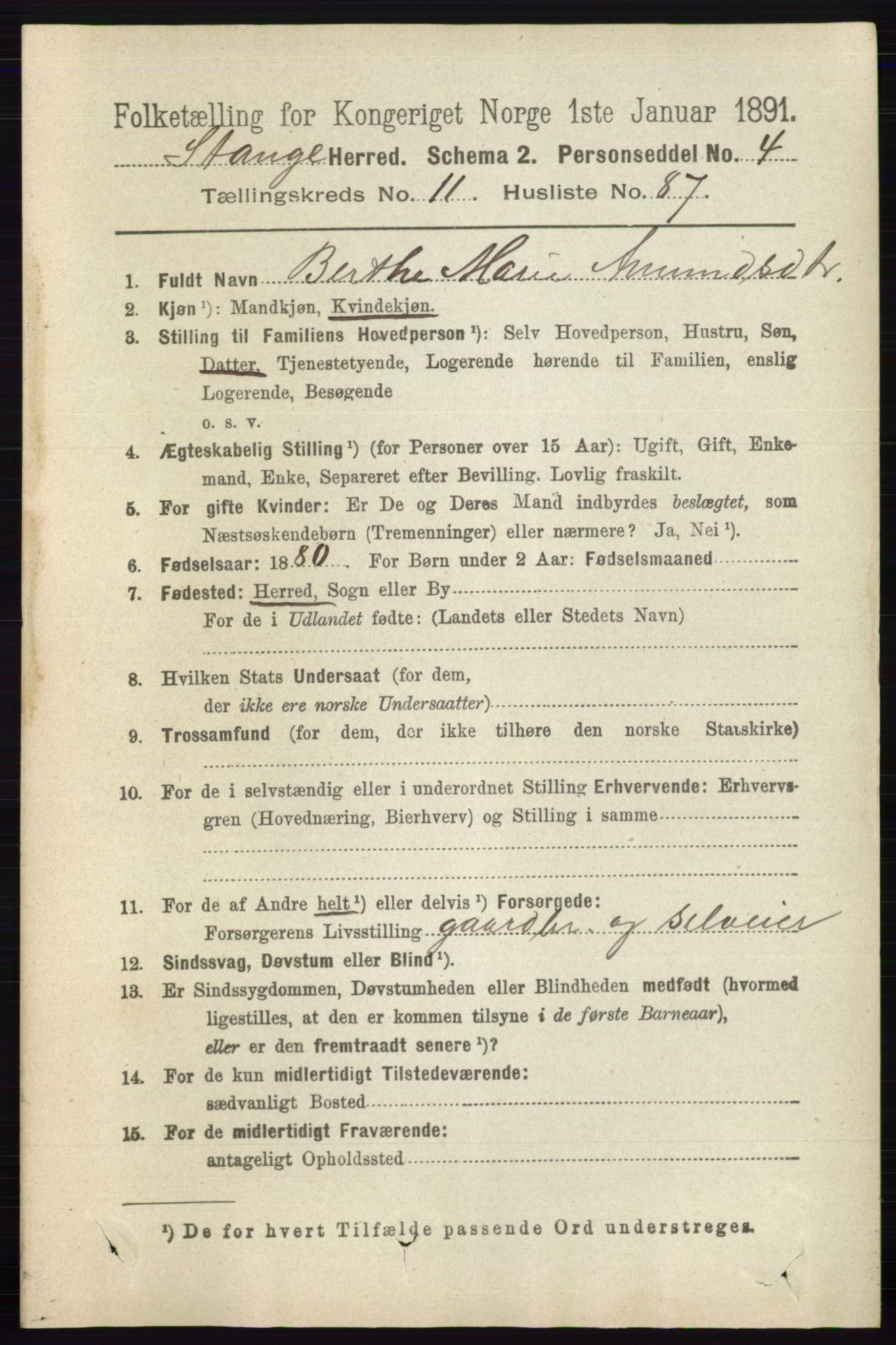 RA, 1891 census for 0417 Stange, 1891, p. 7942