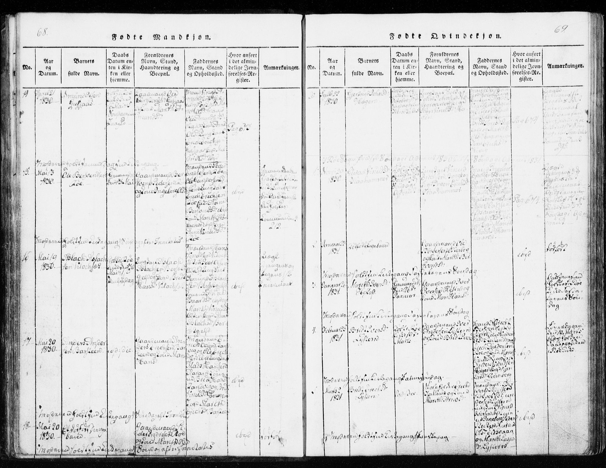Ministerialprotokoller, klokkerbøker og fødselsregistre - Møre og Romsdal, SAT/A-1454/551/L0623: Parish register (official) no. 551A03, 1818-1831, p. 68-69