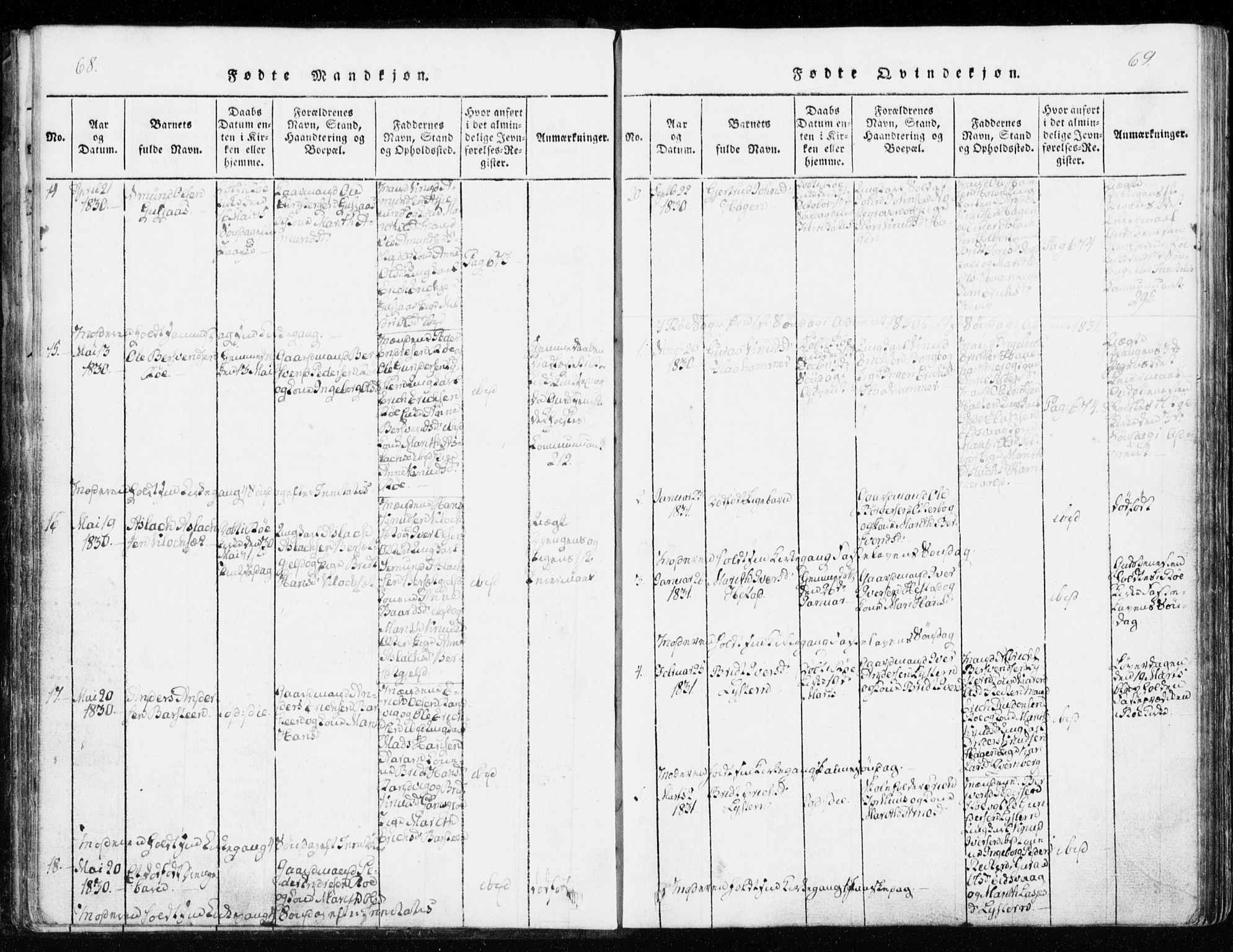 Ministerialprotokoller, klokkerbøker og fødselsregistre - Møre og Romsdal, AV/SAT-A-1454/551/L0623: Parish register (official) no. 551A03, 1818-1831, p. 68-69