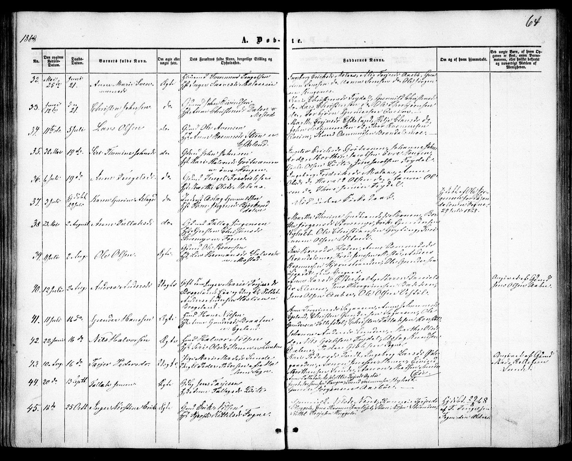 Gjerstad sokneprestkontor, AV/SAK-1111-0014/F/Fa/Faa/L0007: Parish register (official) no. A 7, 1858-1875, p. 64