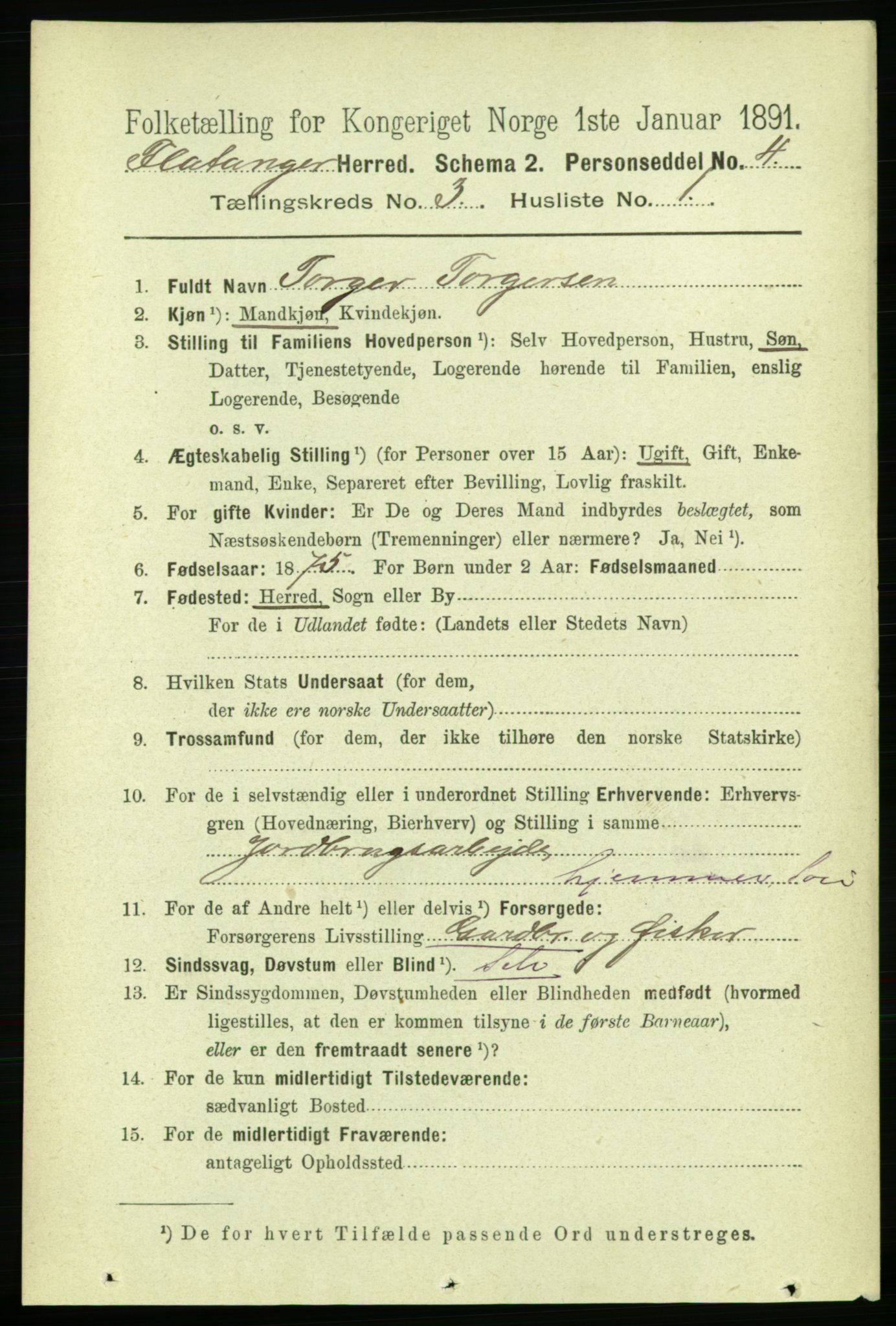 RA, 1891 census for 1749 Flatanger, 1891, p. 1327