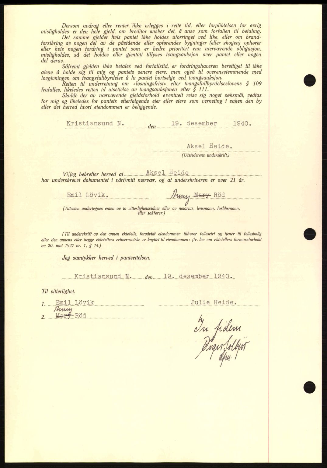 Kristiansund byfogd, AV/SAT-A-4587/A/27: Mortgage book no. 33, 1939-1941, Diary no: : 578/1940