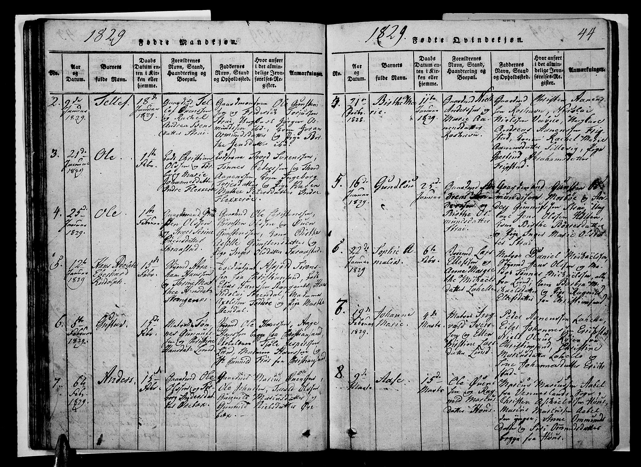 Oddernes sokneprestkontor, AV/SAK-1111-0033/F/Fb/Fba/L0003: Parish register (copy) no. B 3, 1820-1838, p. 44