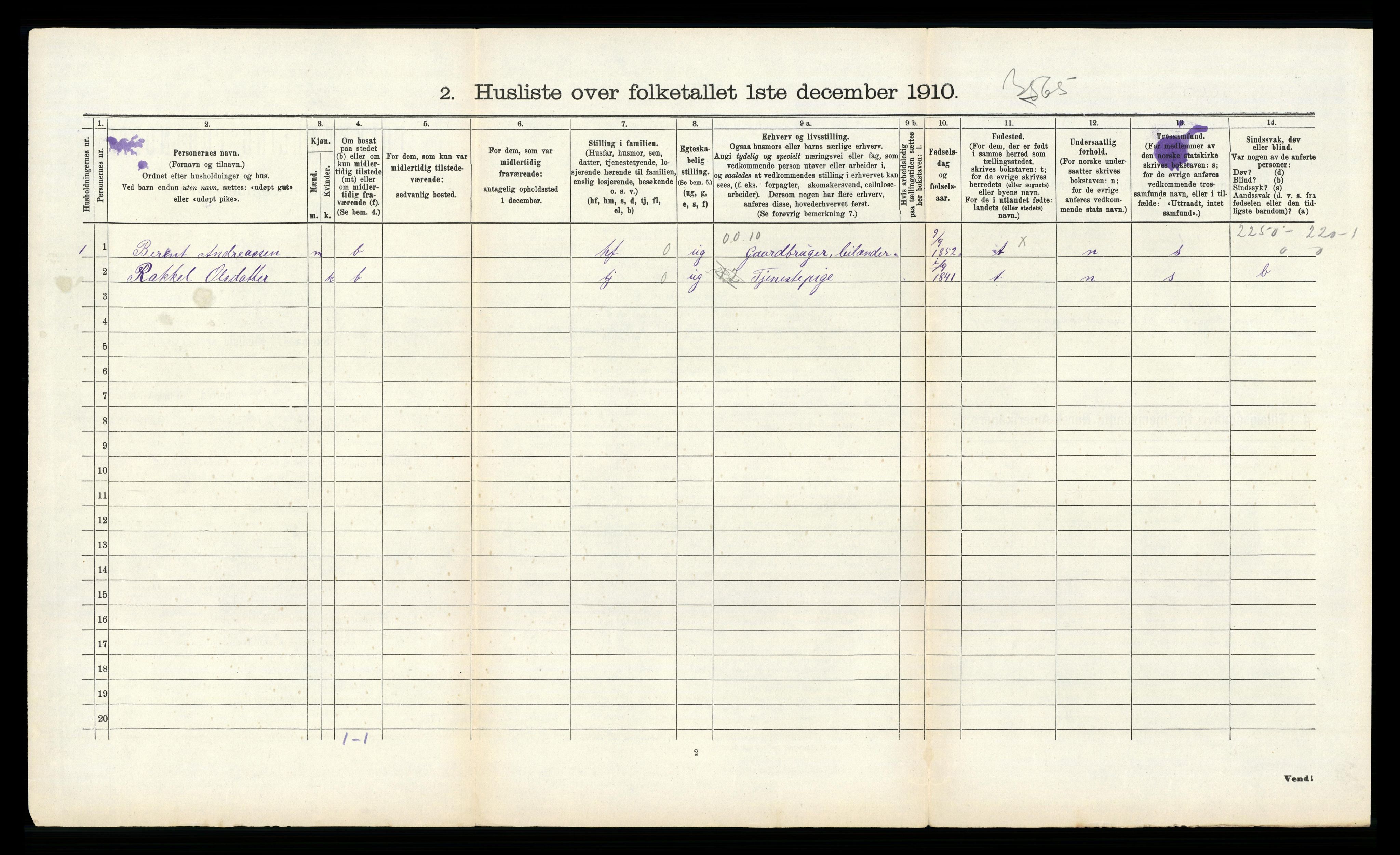 RA, 1910 census for Gyland, 1910, p. 157