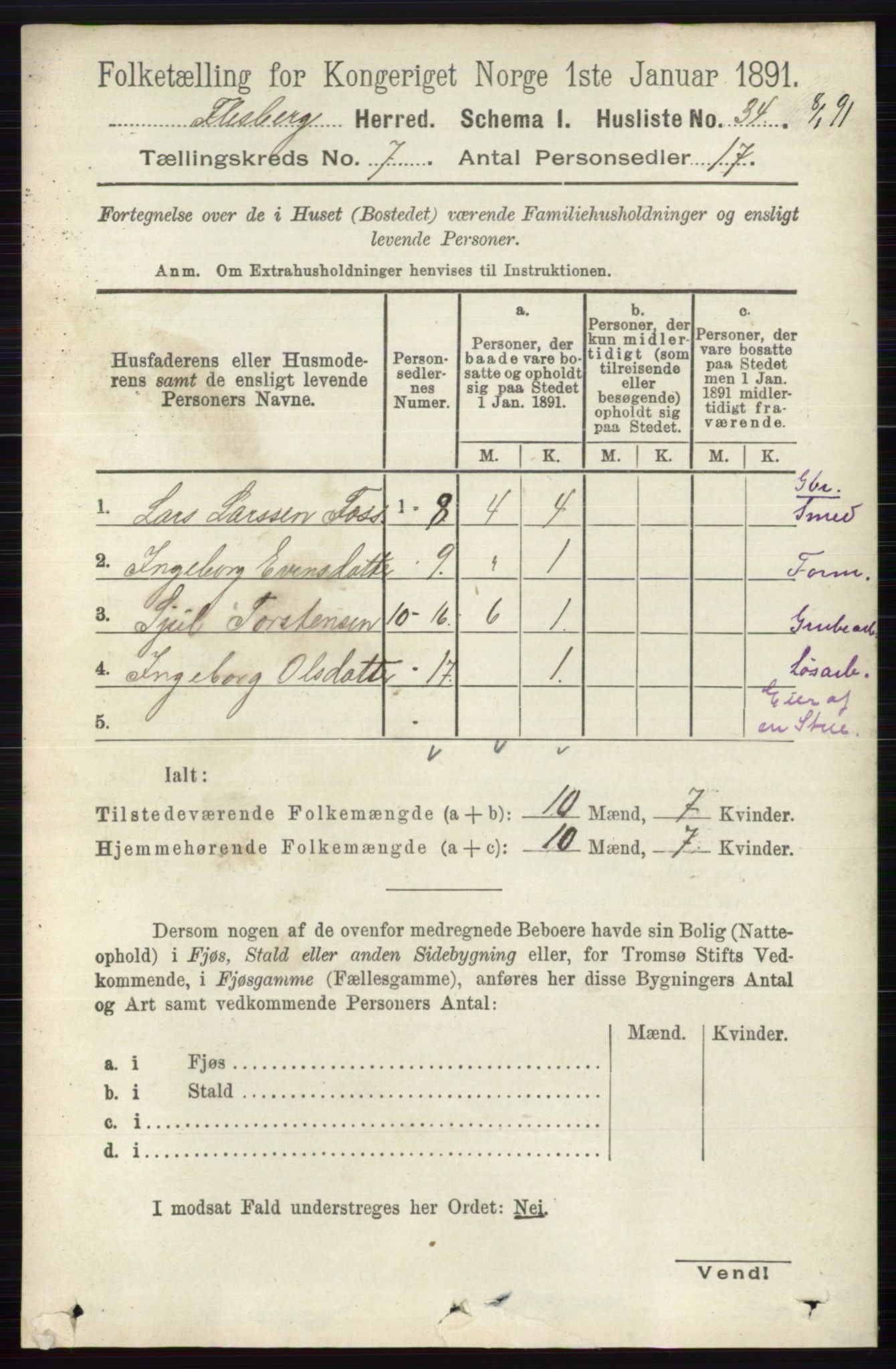 RA, 1891 census for 0631 Flesberg, 1891, p. 1168