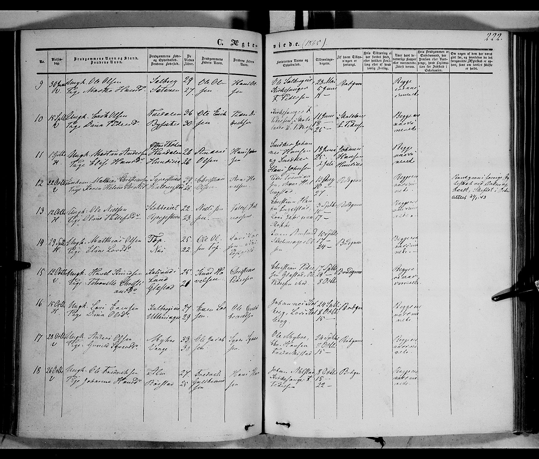 Vardal prestekontor, SAH/PREST-100/H/Ha/Haa/L0006: Parish register (official) no. 6, 1854-1866, p. 222