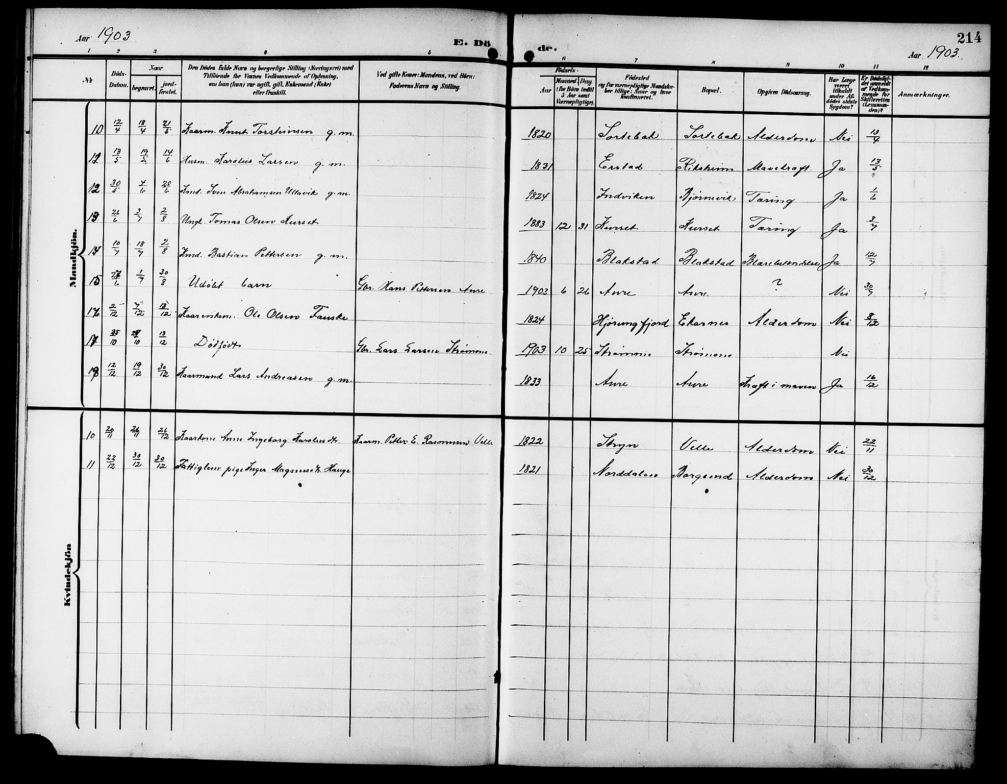 Ministerialprotokoller, klokkerbøker og fødselsregistre - Møre og Romsdal, AV/SAT-A-1454/523/L0341: Parish register (copy) no. 523C04, 1903-1916, p. 214