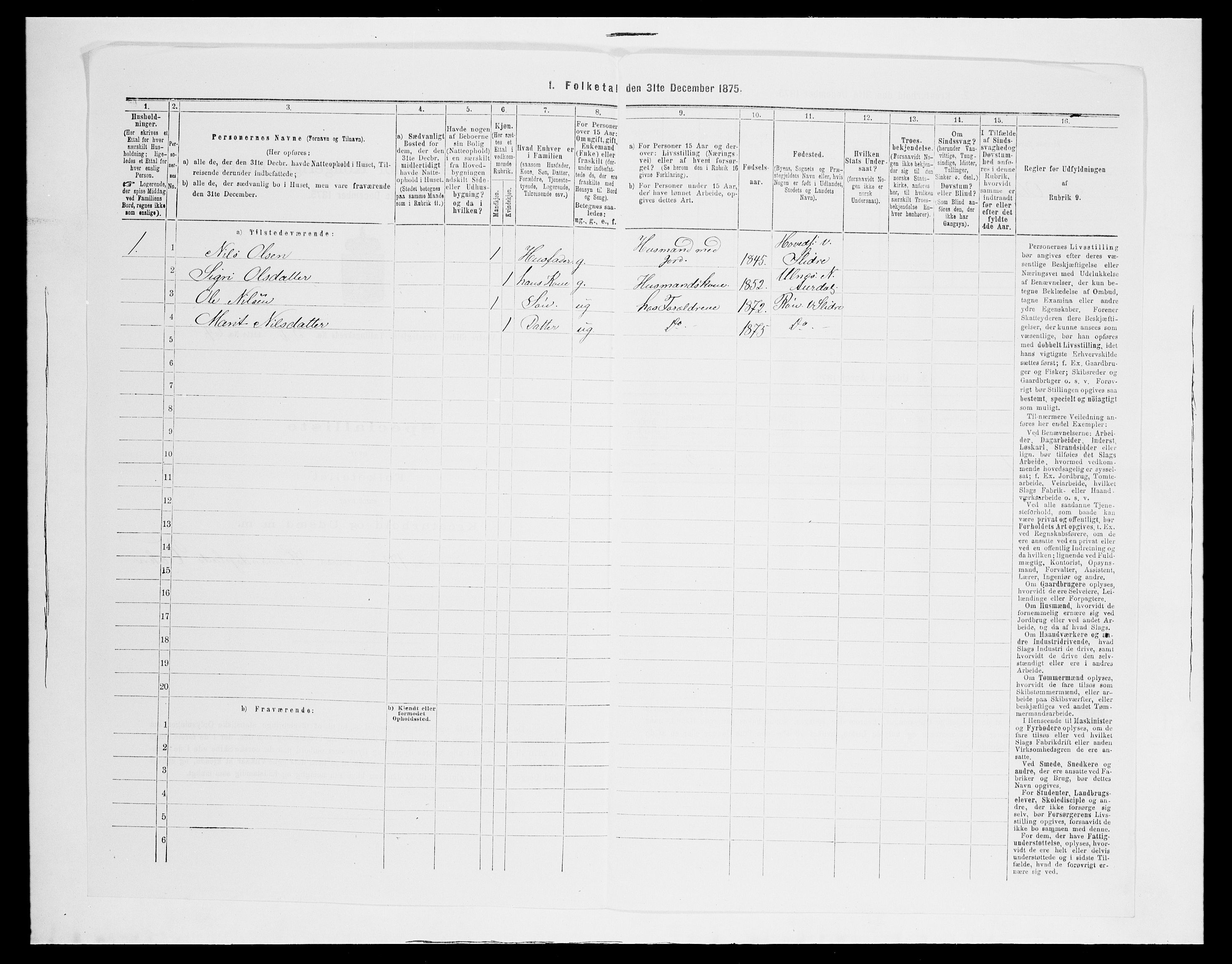 SAH, 1875 census for 0543P Vestre Slidre, 1875, p. 667