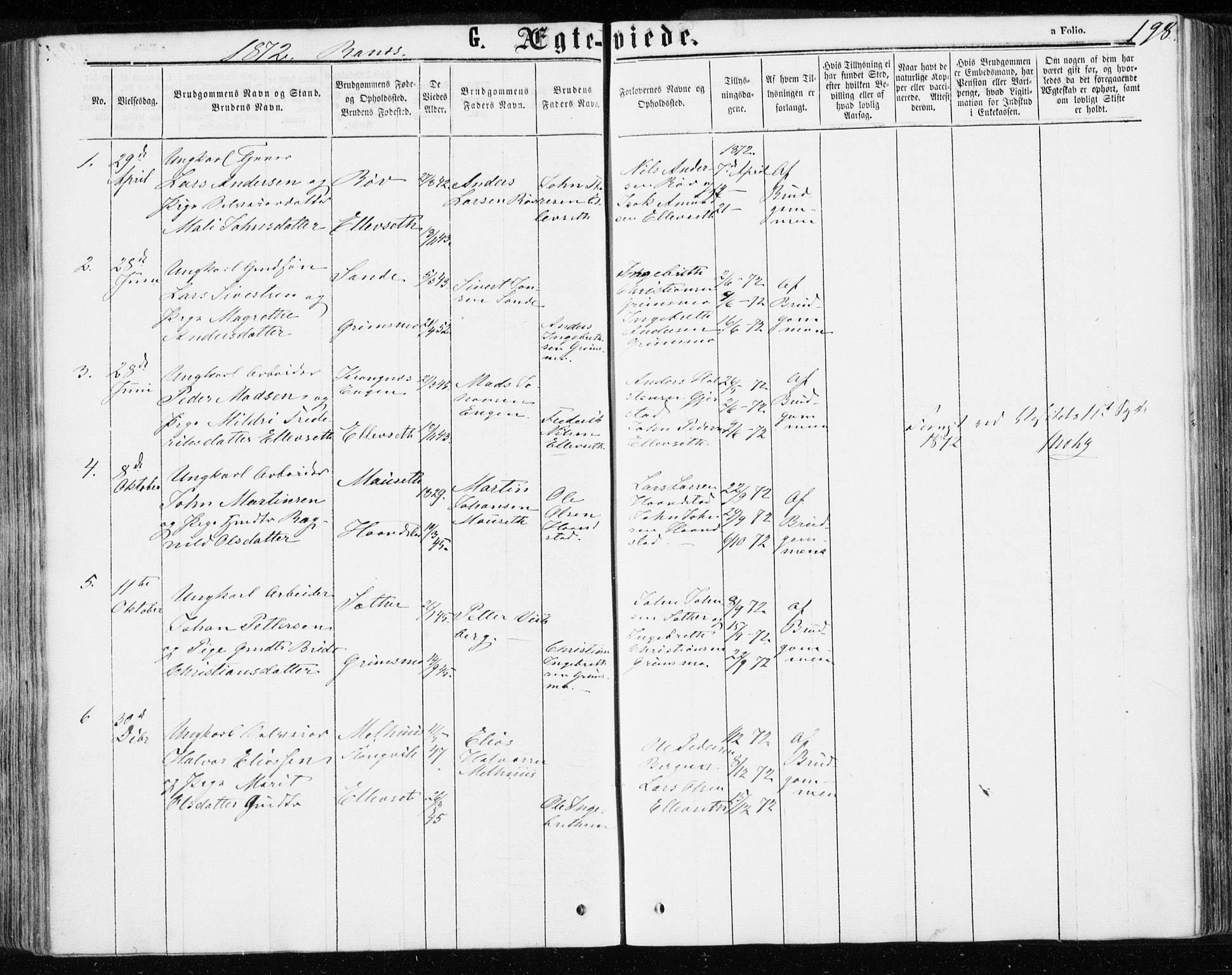 Ministerialprotokoller, klokkerbøker og fødselsregistre - Møre og Romsdal, SAT/A-1454/595/L1045: Parish register (official) no. 595A07, 1863-1873, p. 198
