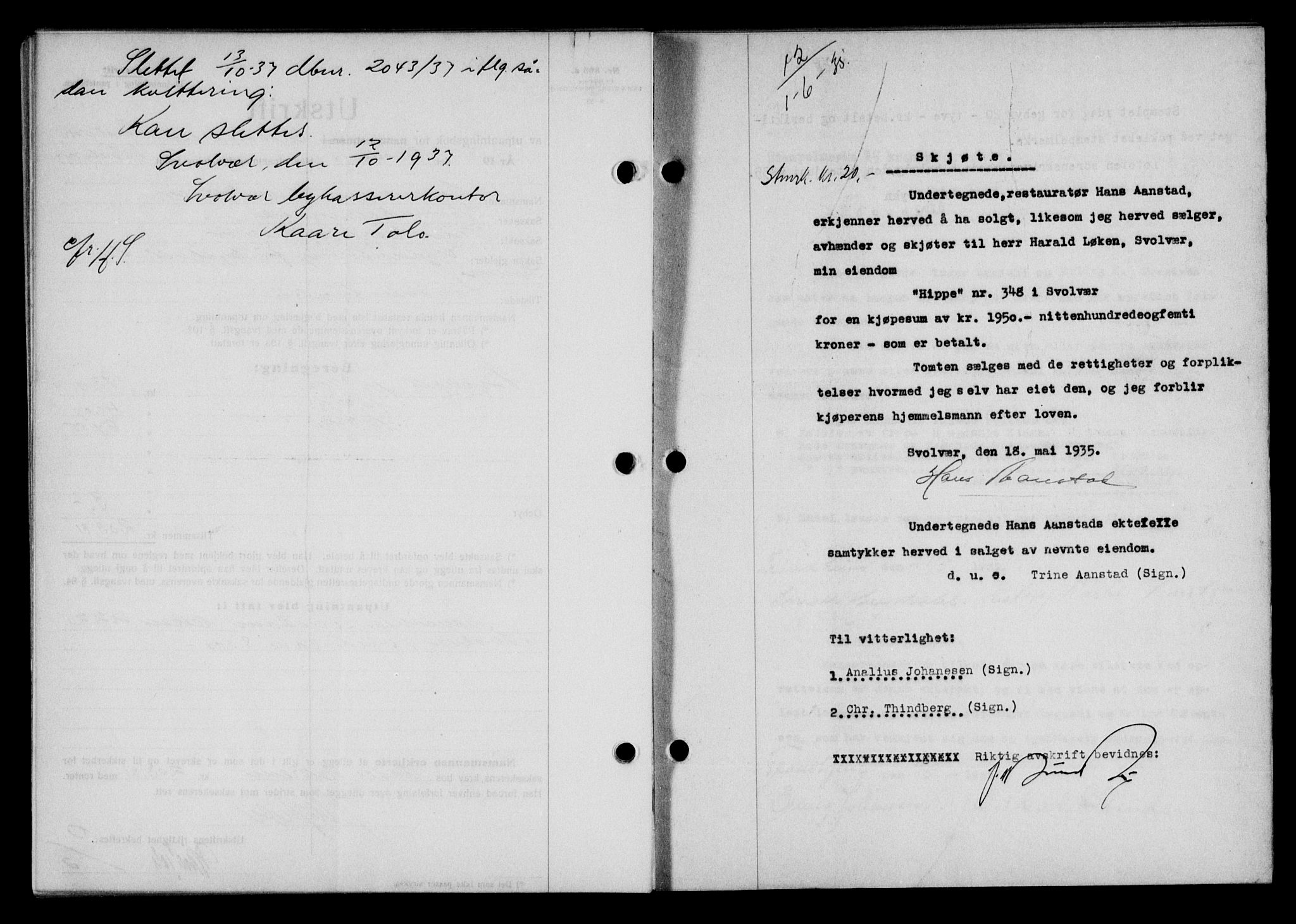 Lofoten sorenskriveri, SAT/A-0017/1/2/2C/L0031b: Mortgage book no. 31b, 1935-1935, Deed date: 01.06.1935
