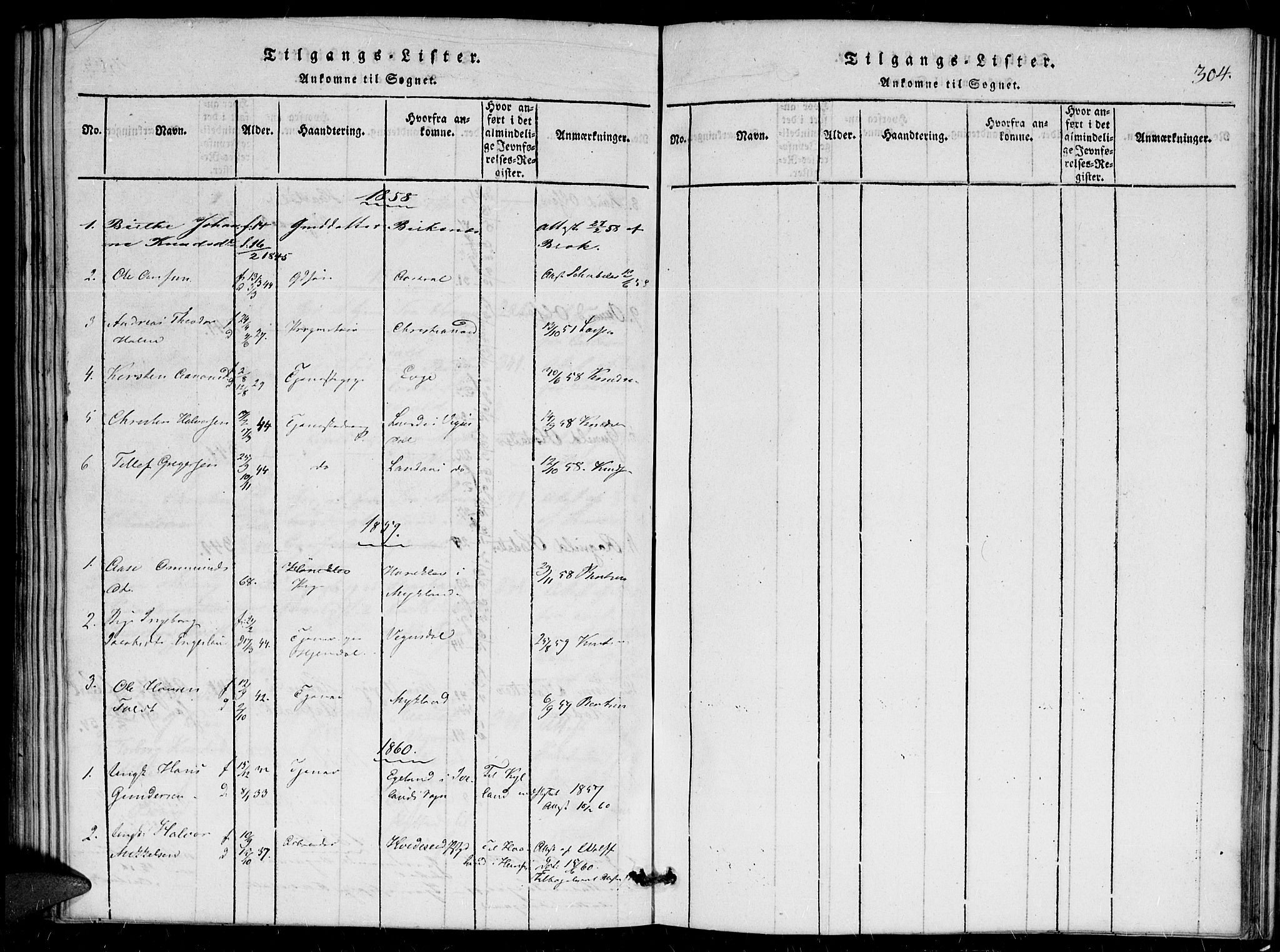 Herefoss sokneprestkontor, AV/SAK-1111-0019/F/Fa/Faa/L0001: Parish register (official) no. A 1, 1816-1860, p. 304