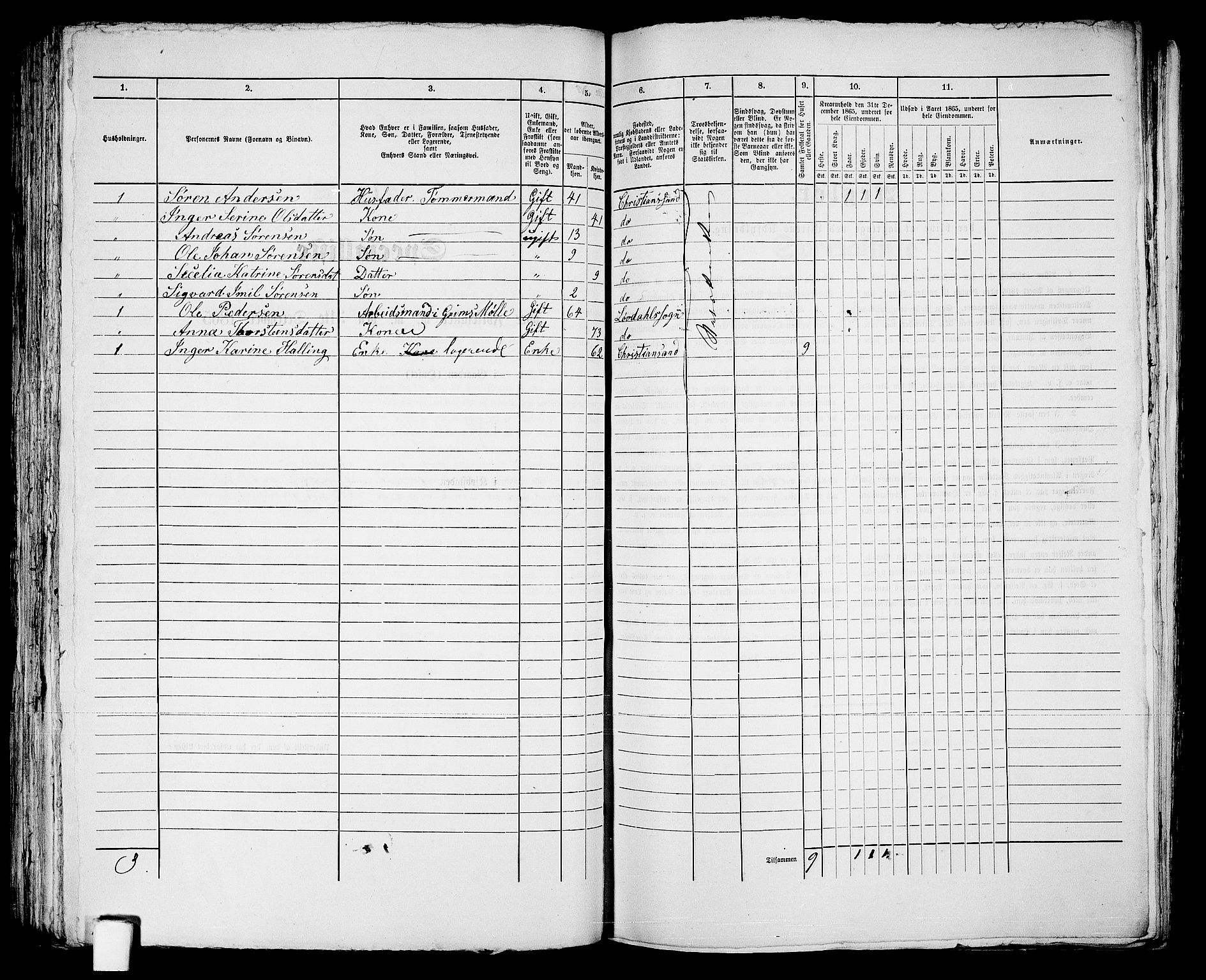 RA, 1865 census for Kristiansand, 1865, p. 1189