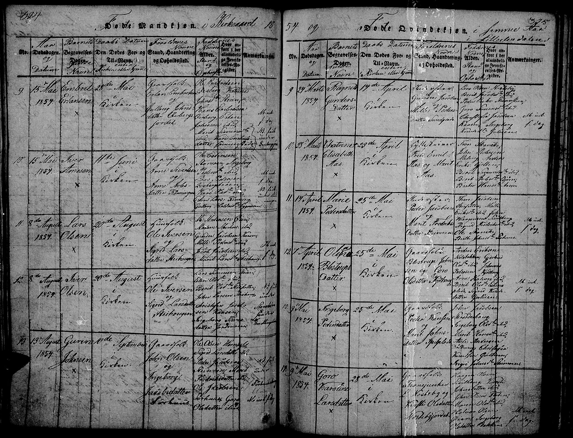 Tynset prestekontor, SAH/PREST-058/H/Ha/Hab/L0002: Parish register (copy) no. 2, 1814-1862, p. 324-325